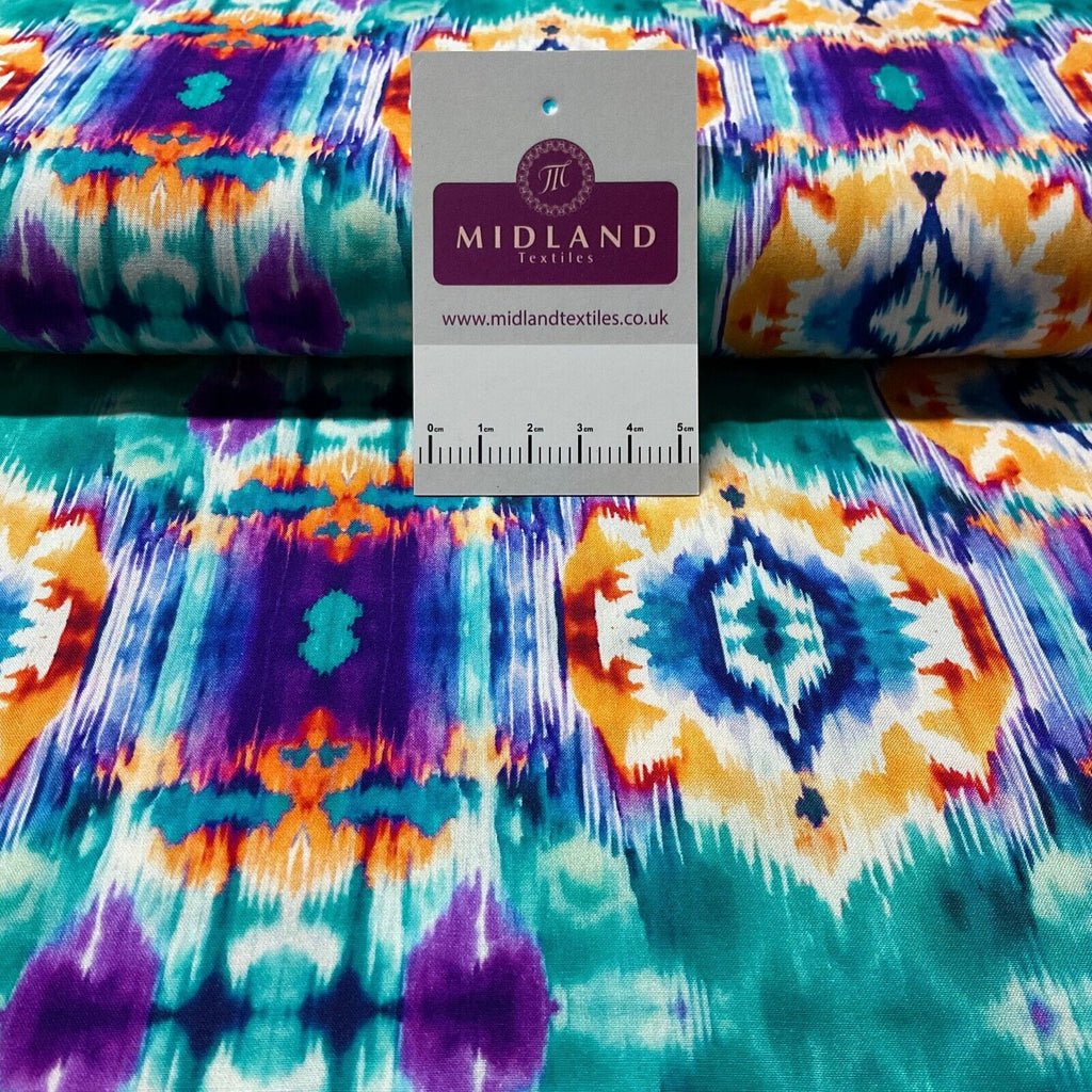 Ikat Aqua Radiance Digital Viscose sold by the meter Fabric M1884