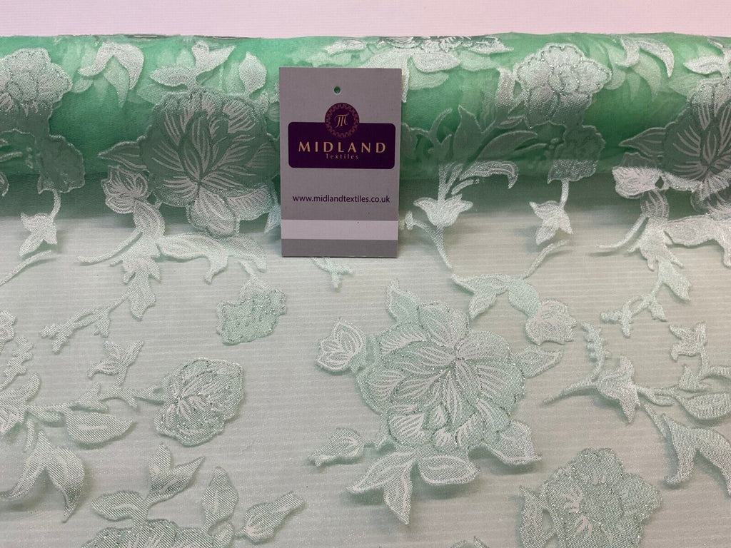 Elegant Sheer Organza silver laquered floral dress fabric 110cm wide M1680 #fyp