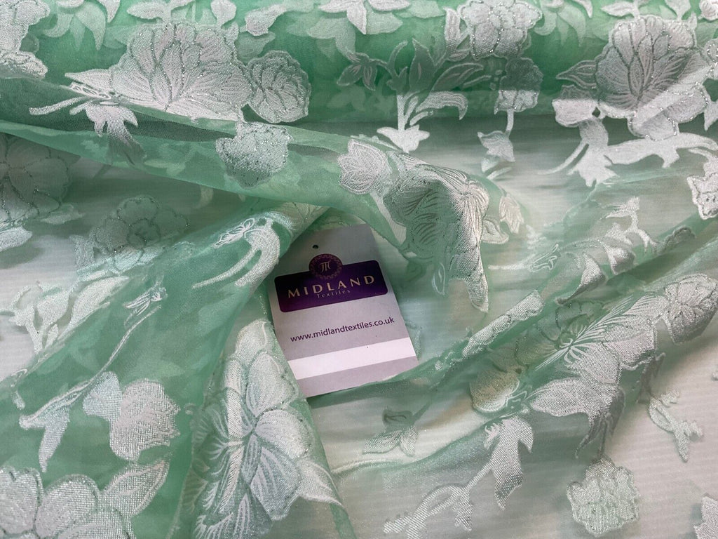 Elegant Sheer Organza silver laquered floral dress fabric 110cm wide M1680 #fyp