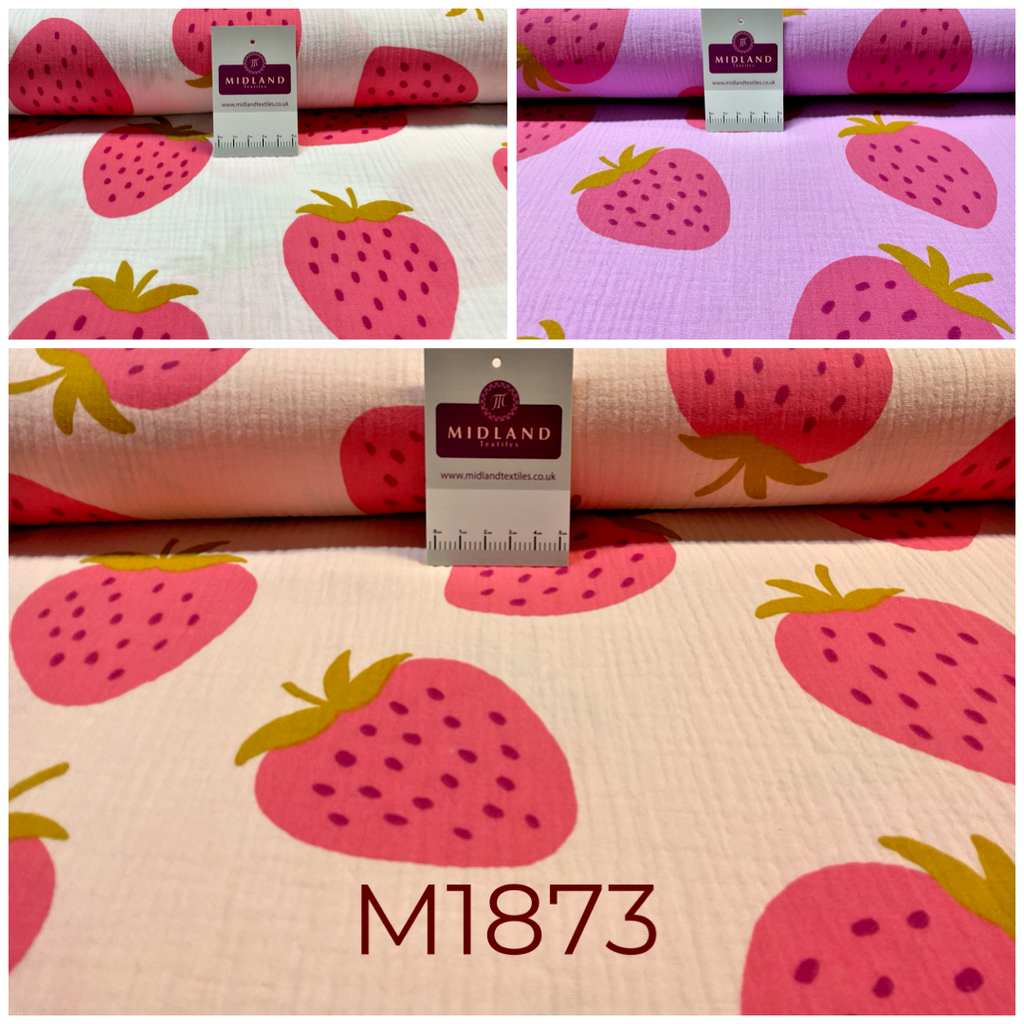 Strawberries Double gauze Cotton dress blouse dress Fabric M1873