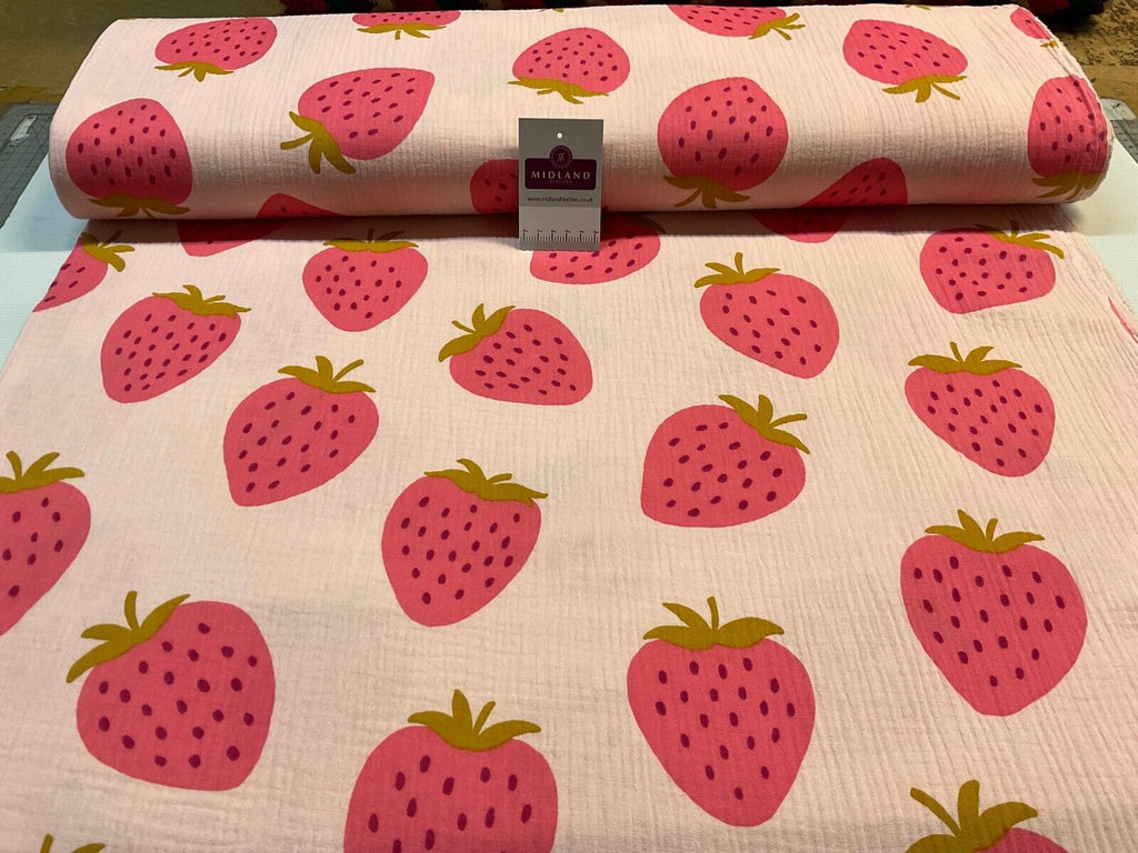 Strawberries Double gauze Cotton dress blouse dress Fabric M1873