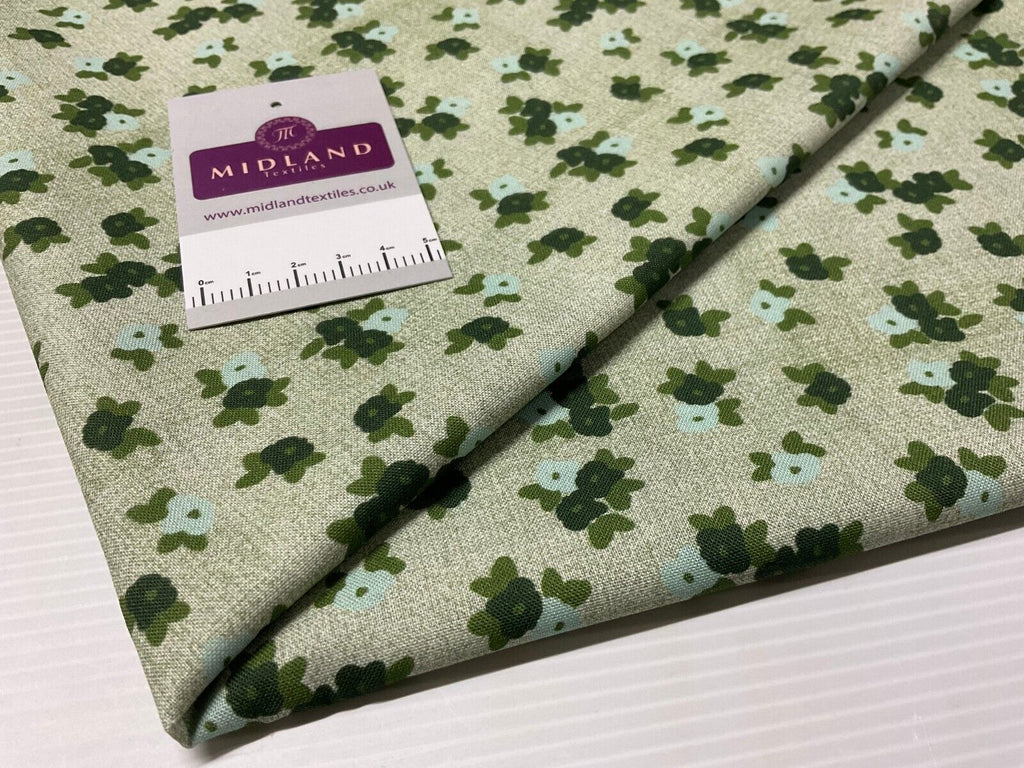 Light Green Floral Small Stof Crafting 100% Cotton Fabric Sold by Metre M1934