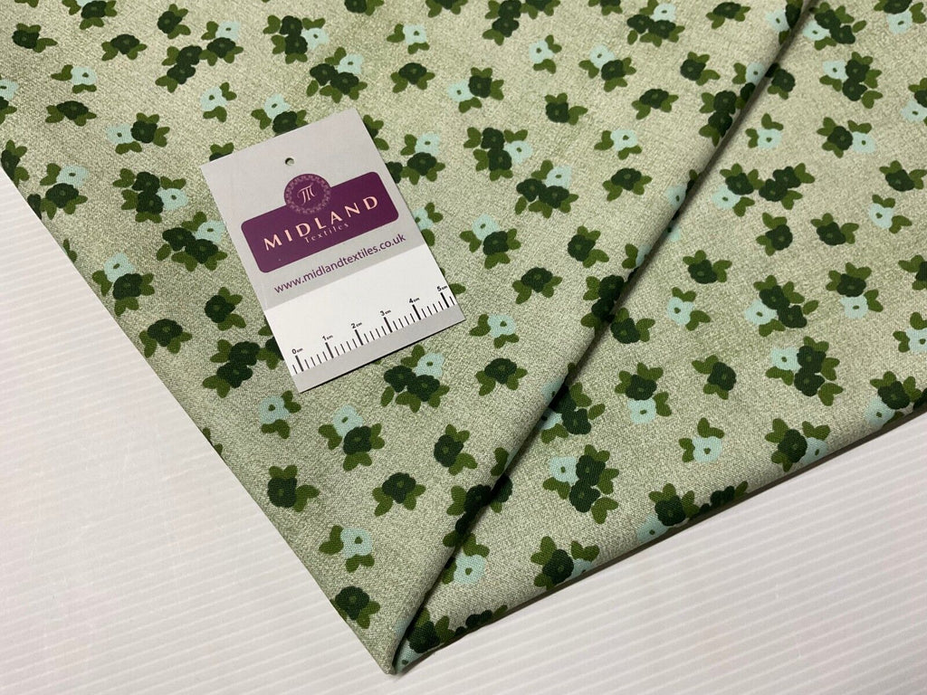 Light Green Floral Small Stof Crafting 100% Cotton Fabric Sold by Metre M1934