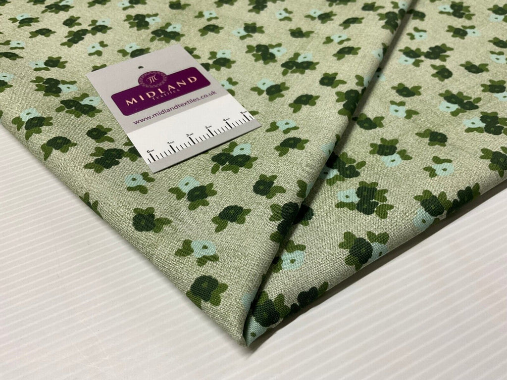 Light Green Floral Small Stof Crafting 100% Cotton Fabric Sold by Metre M1934