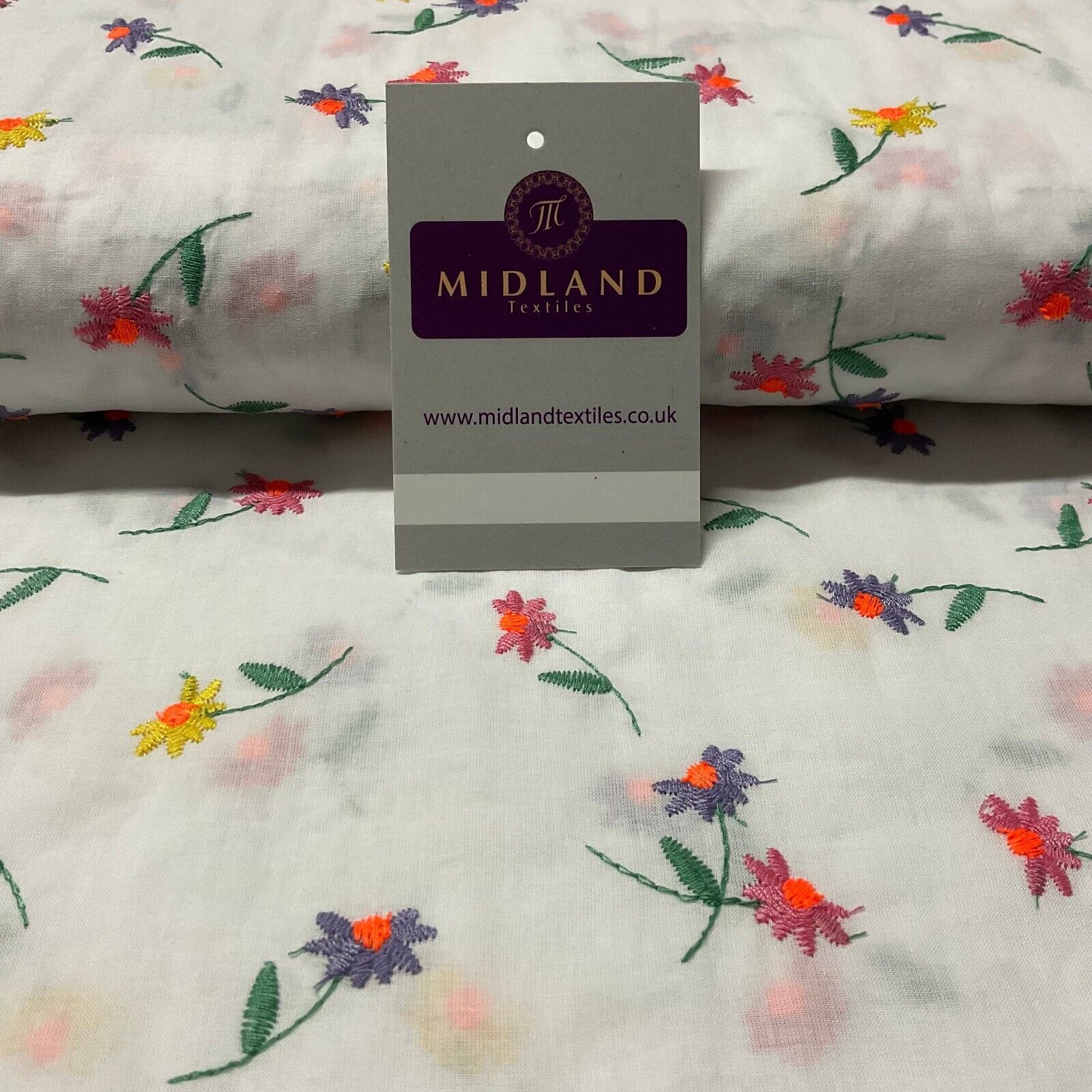 White Cotton Voile Emroidery Flowers Dress Fabric M1876