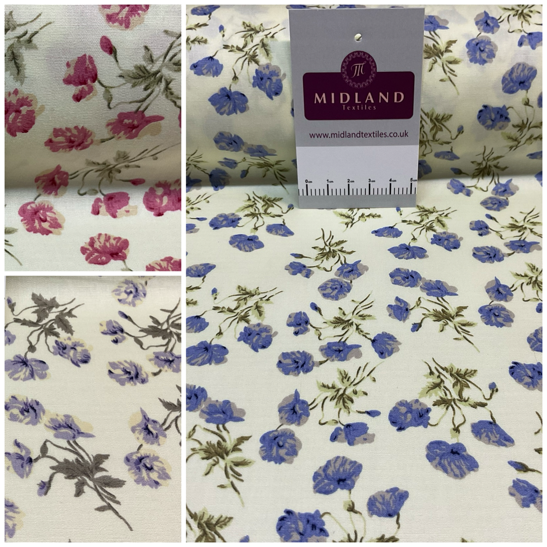 Summer vintage style Cream floral Cotton Poplin dress Fabric Sold by Metre M1864