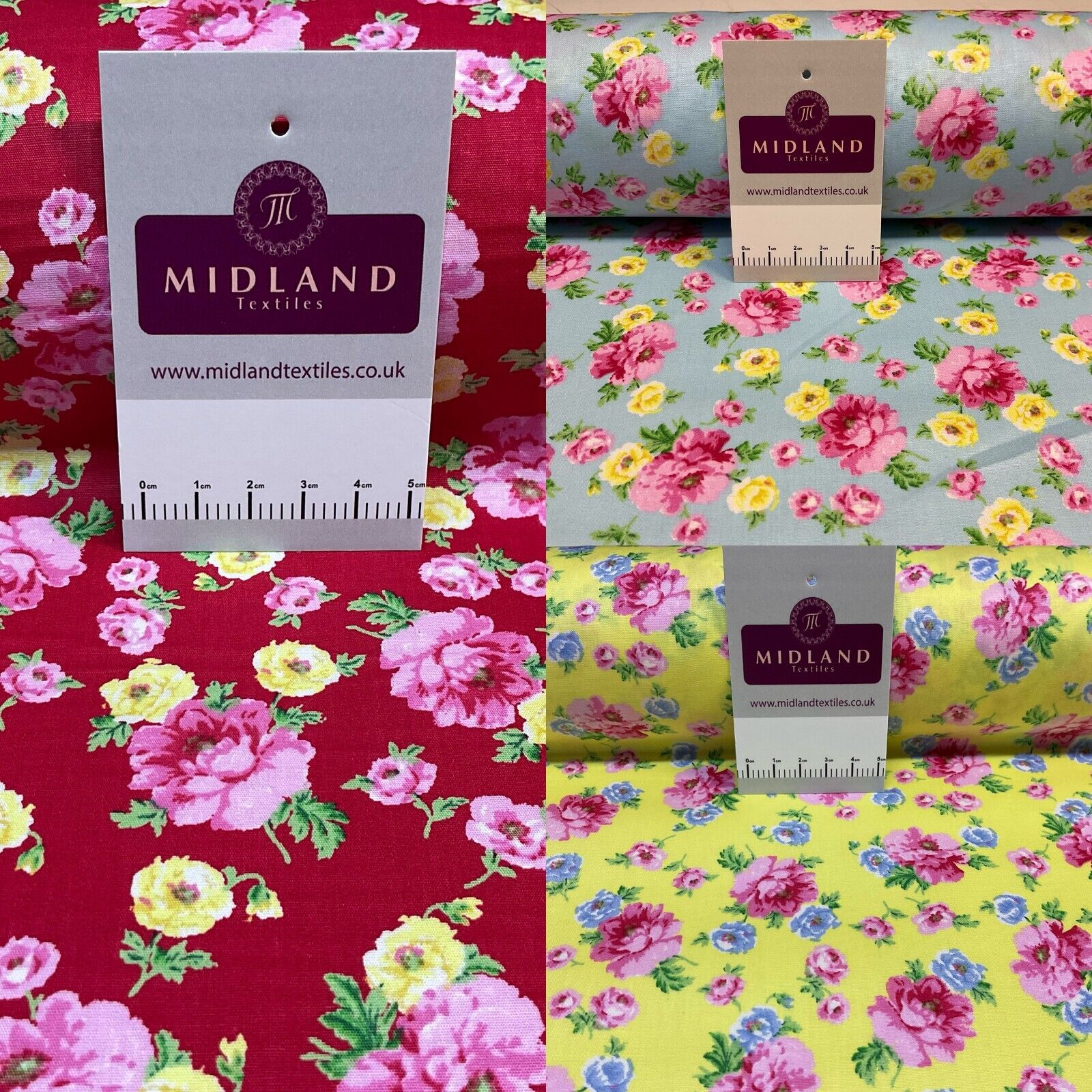 Summer vintage style Rose floral Cotton Poplin dress Fabric Sold per Metre M1863