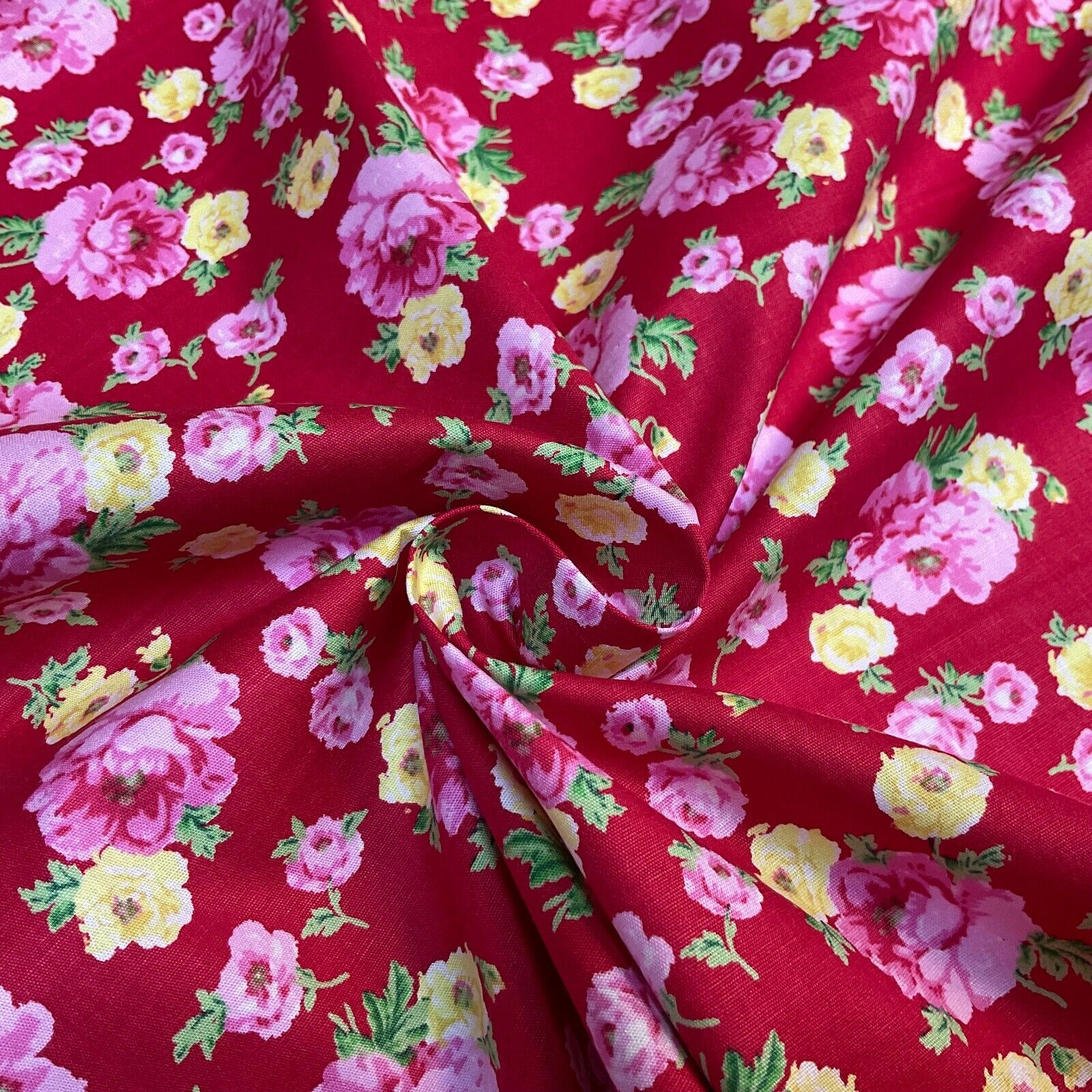 Summer vintage style Rose floral Cotton Poplin dress Fabric Sold per Metre M1863