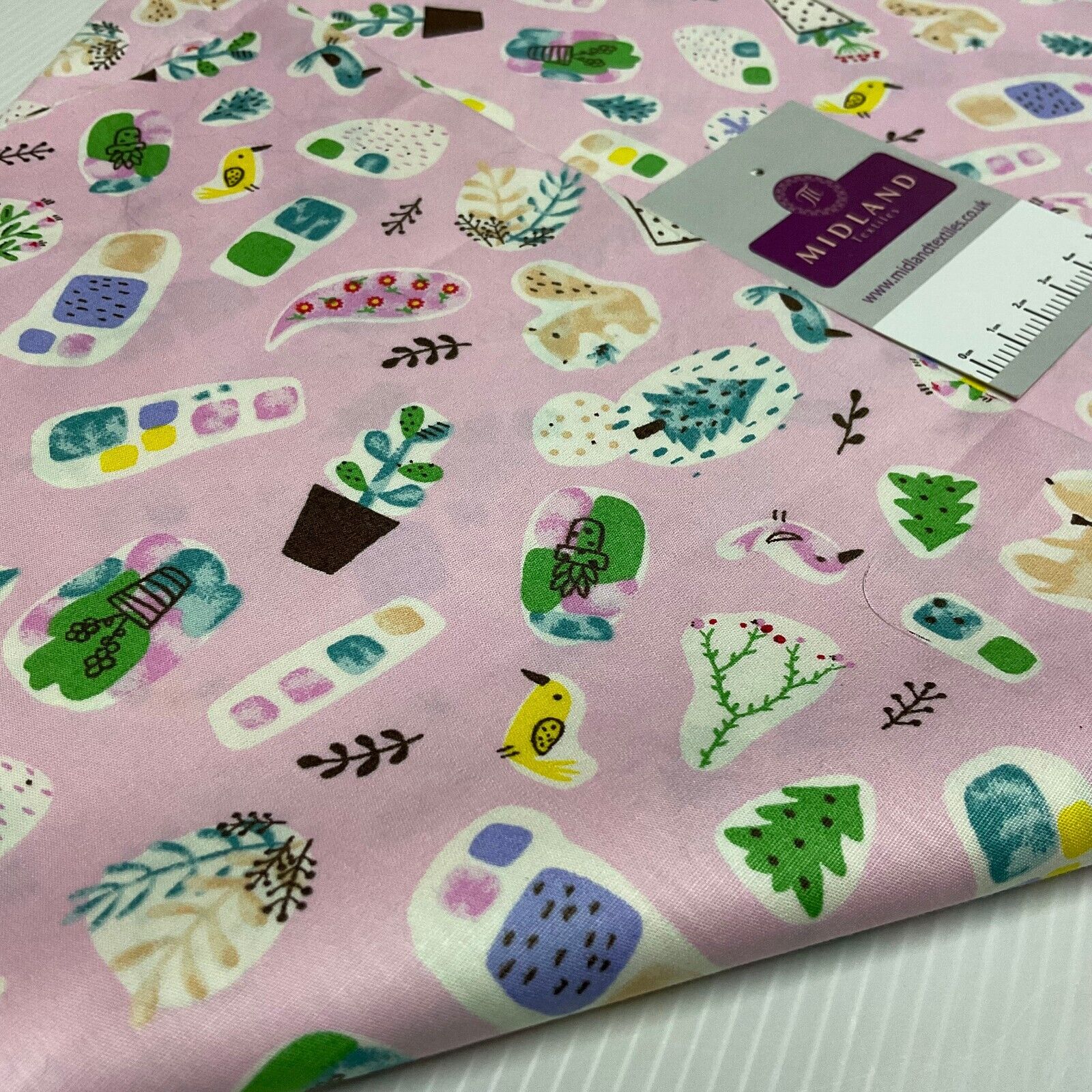 Novelty Flower Pot Wildlife Cotton Poplin dress Fabric sold by the meter M1924