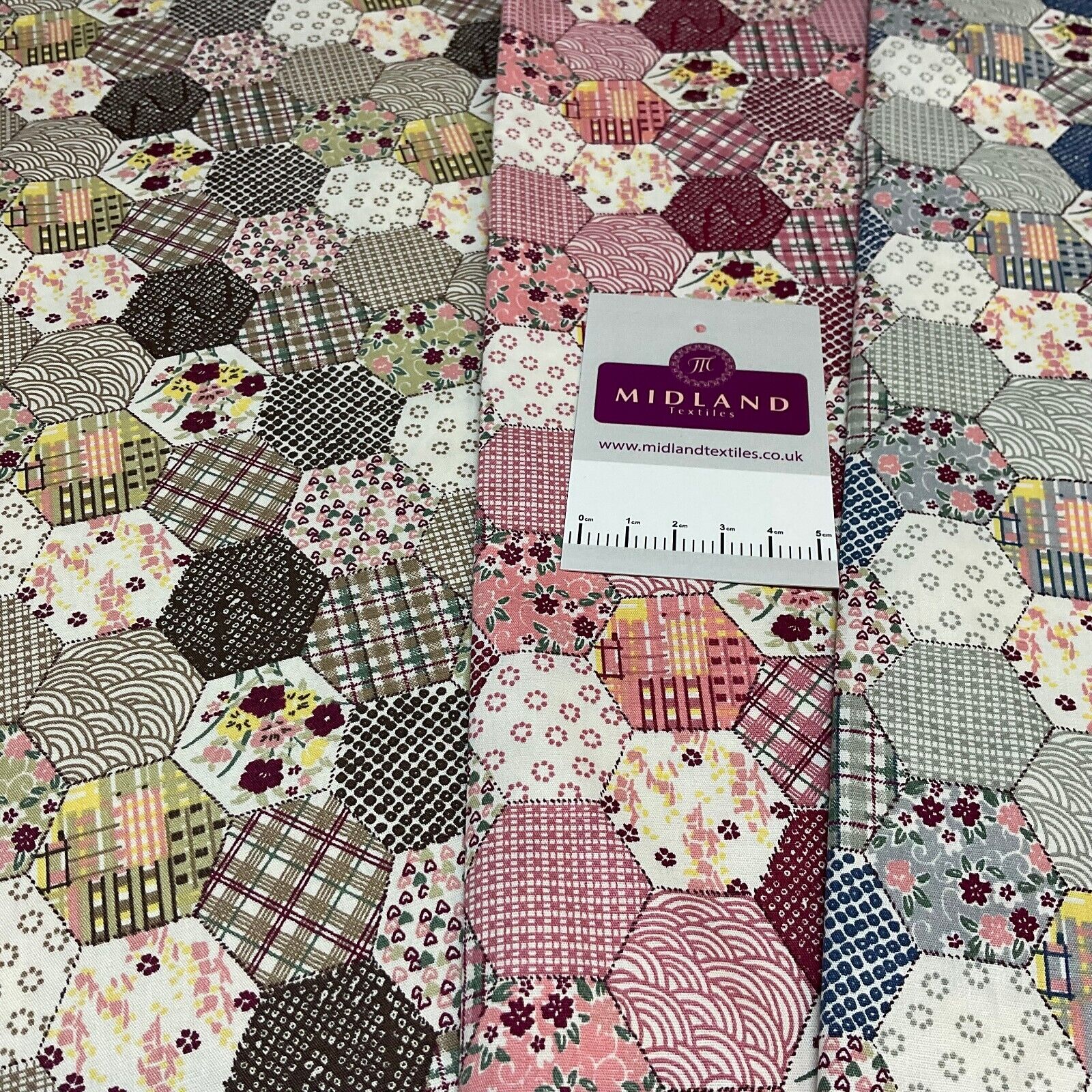 Hexagon patchwork Cotton Poplin dress Fabric Sold by the meter M1892