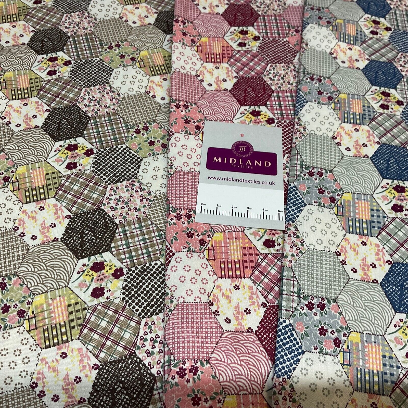 Hexagon patchwork Cotton Poplin dress Fabric Sold by the meter M1892