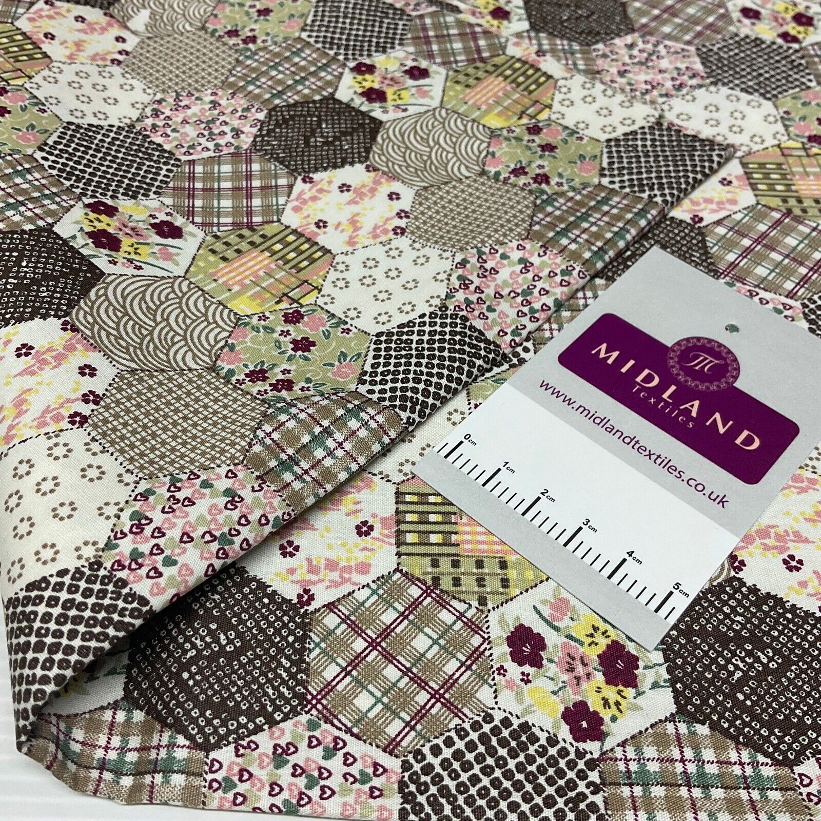 Hexagon patchwork Cotton Poplin dress Fabric Sold by the meter M1892