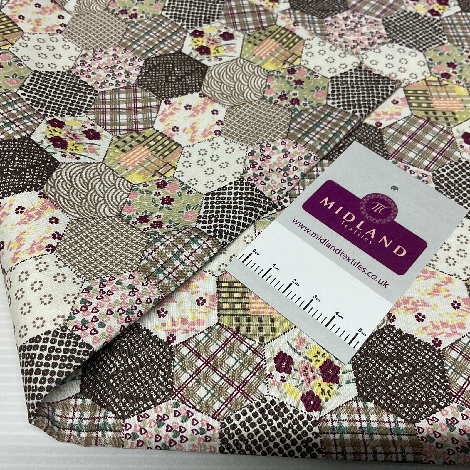 Hexagon patchwork Cotton Poplin dress Fabric Sold by the meter M1892