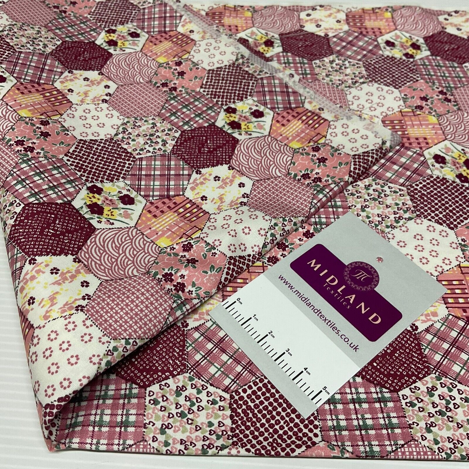 Hexagon patchwork Cotton Poplin dress Fabric Sold by the meter M1892
