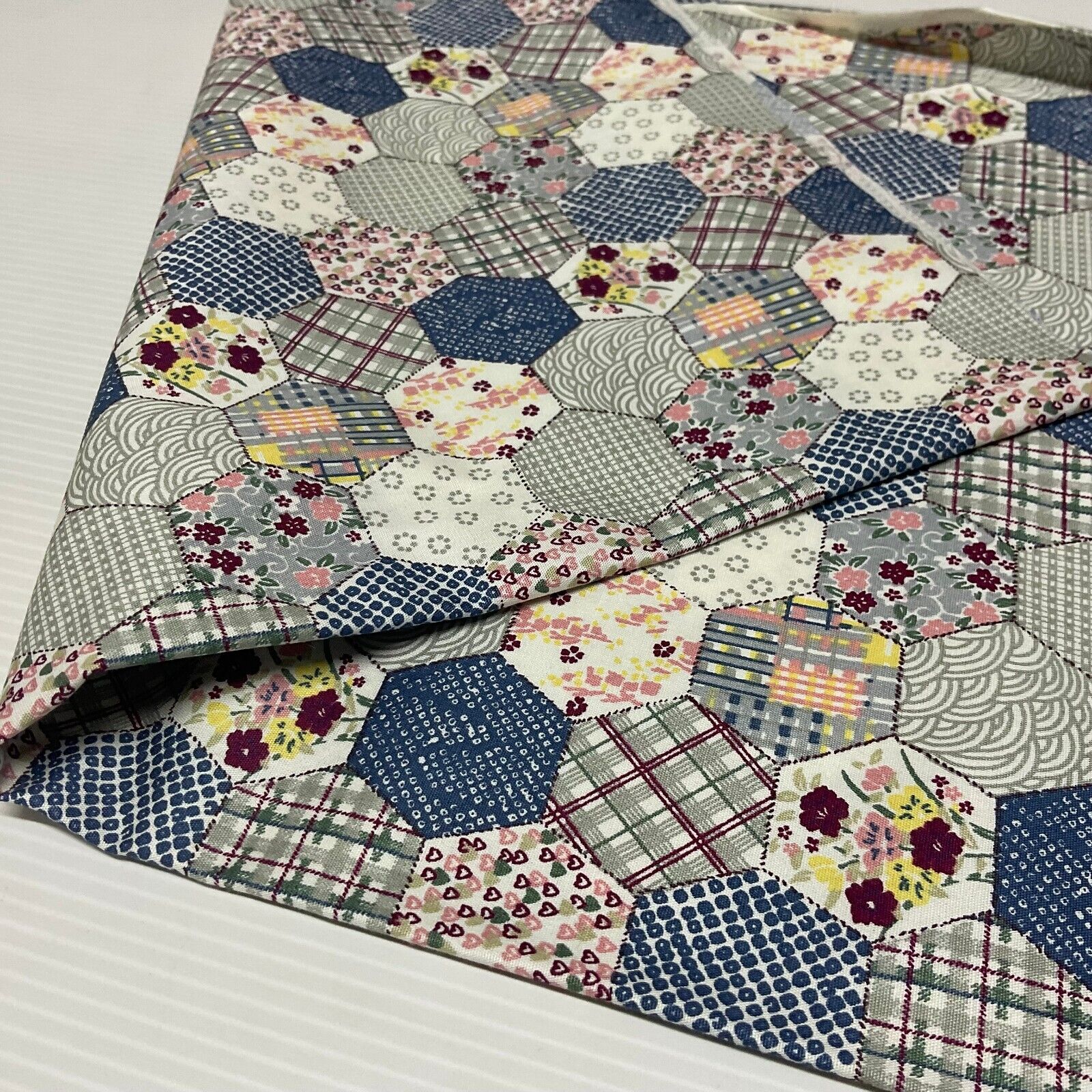 Hexagon patchwork Cotton Poplin dress Fabric Sold by the meter M1892