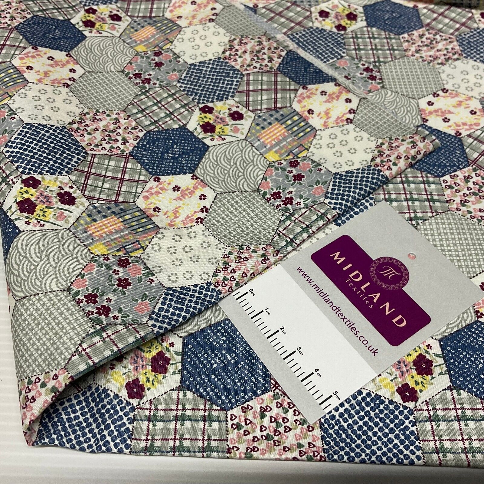 Hexagon patchwork Cotton Poplin dress Fabric Sold by the meter M1892