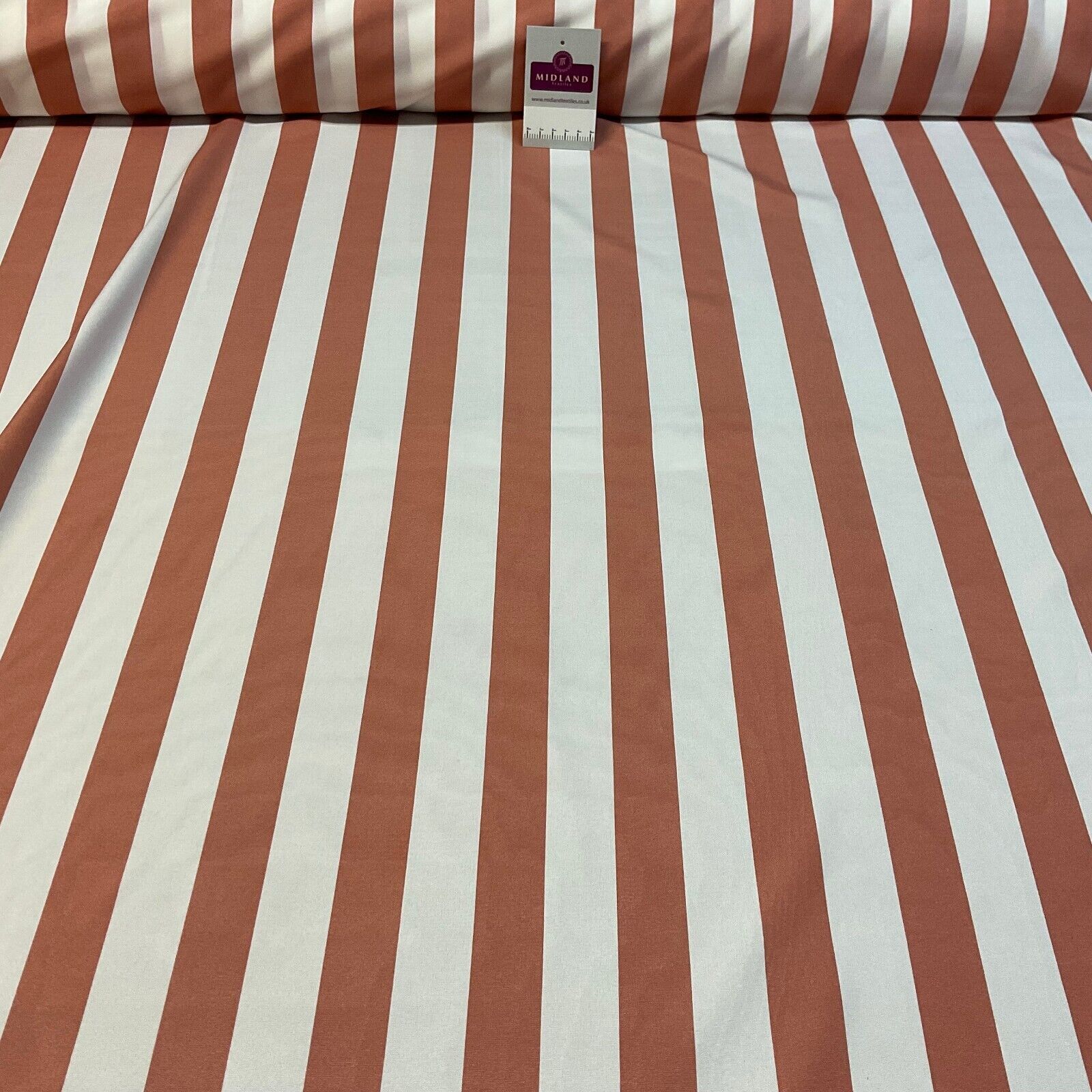 3cm wide Candy Striped peach crepe dress fabric sold by the meter M1941