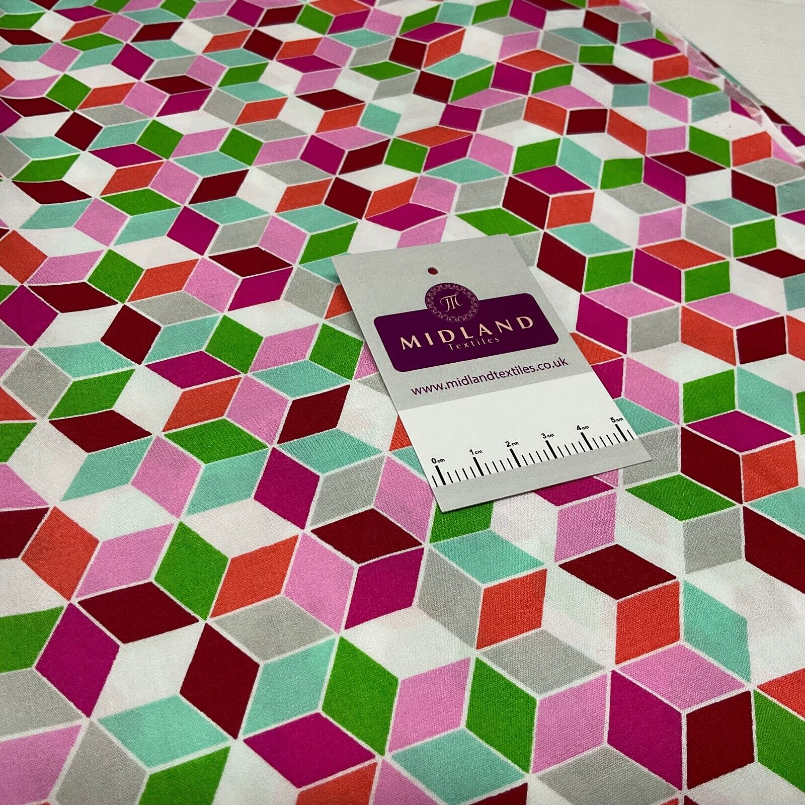 Pink Cuboid Geometric Cotton Poplin dress Fabric Sold by the meter M1894