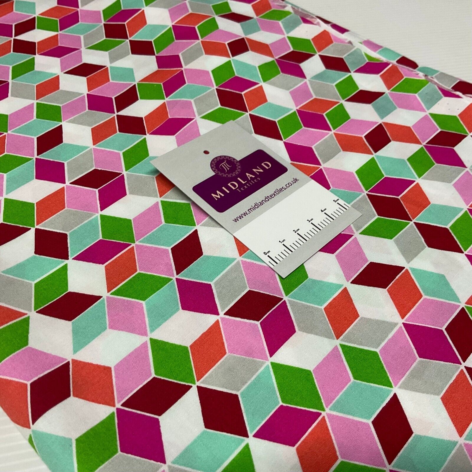 Pink Cuboid Geometric Cotton Poplin dress Fabric Sold by the meter M1894