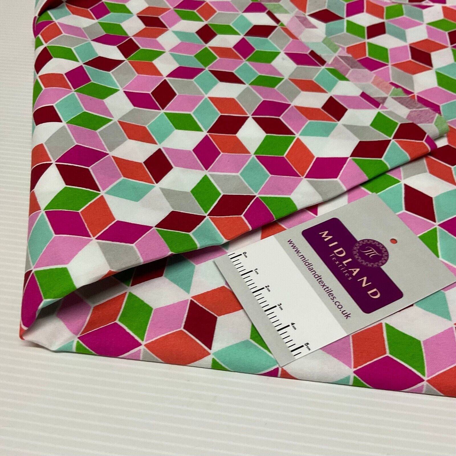 Pink Cuboid Geometric Cotton Poplin dress Fabric Sold by the meter M1894