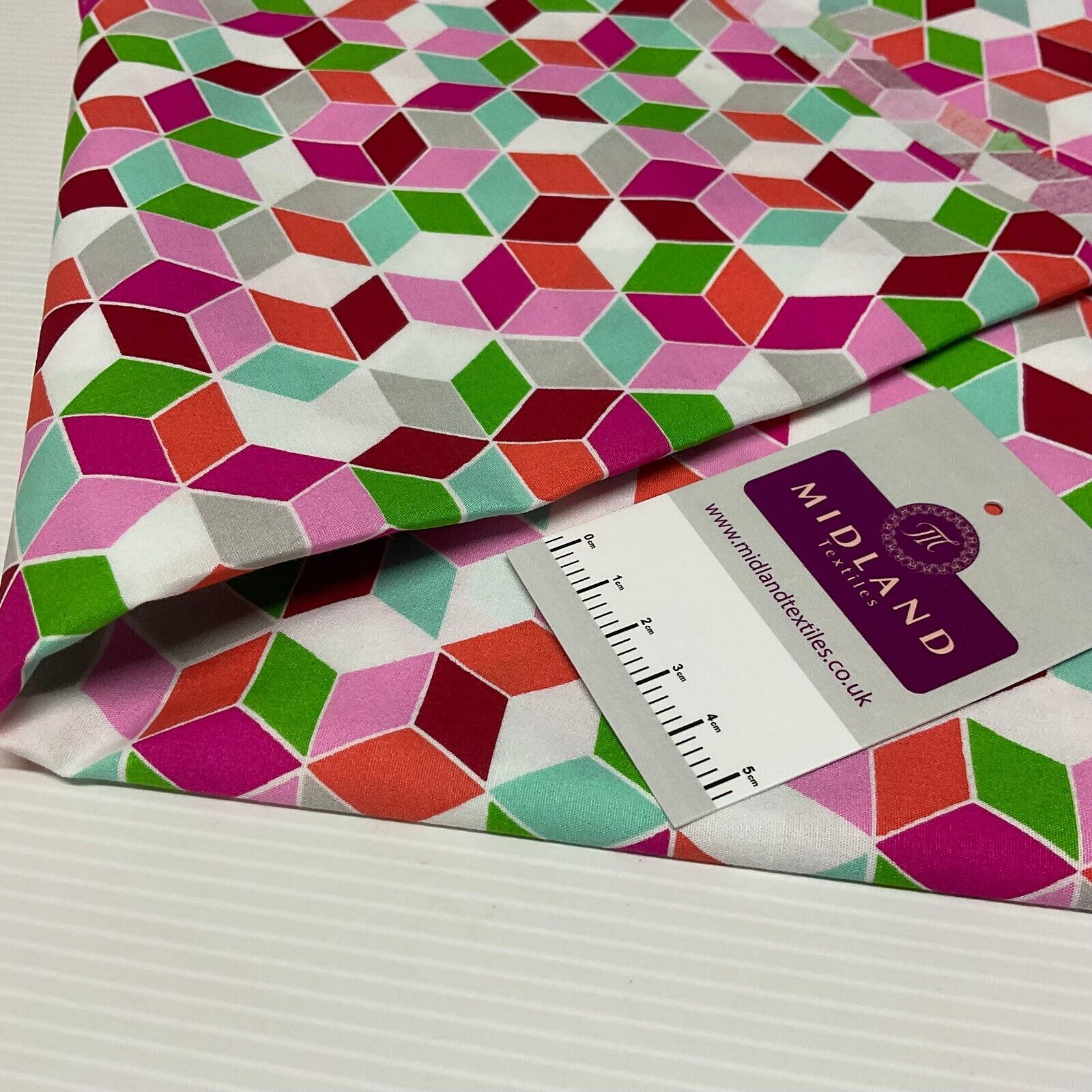 Pink Cuboid Geometric Cotton Poplin dress Fabric Sold by the meter M1894