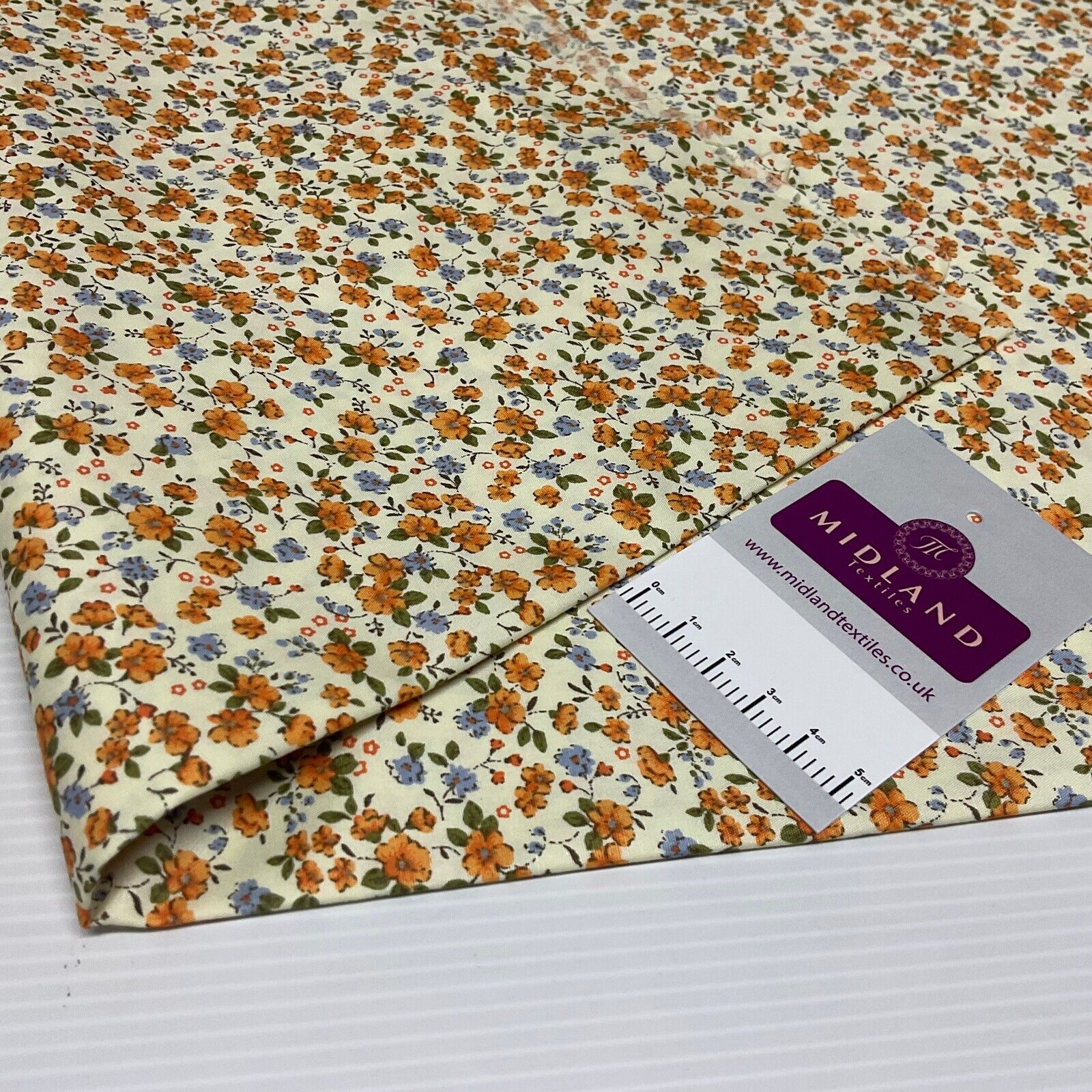 Eliza Small Floral Lemon Cotton Poplin dress Fabric M1889