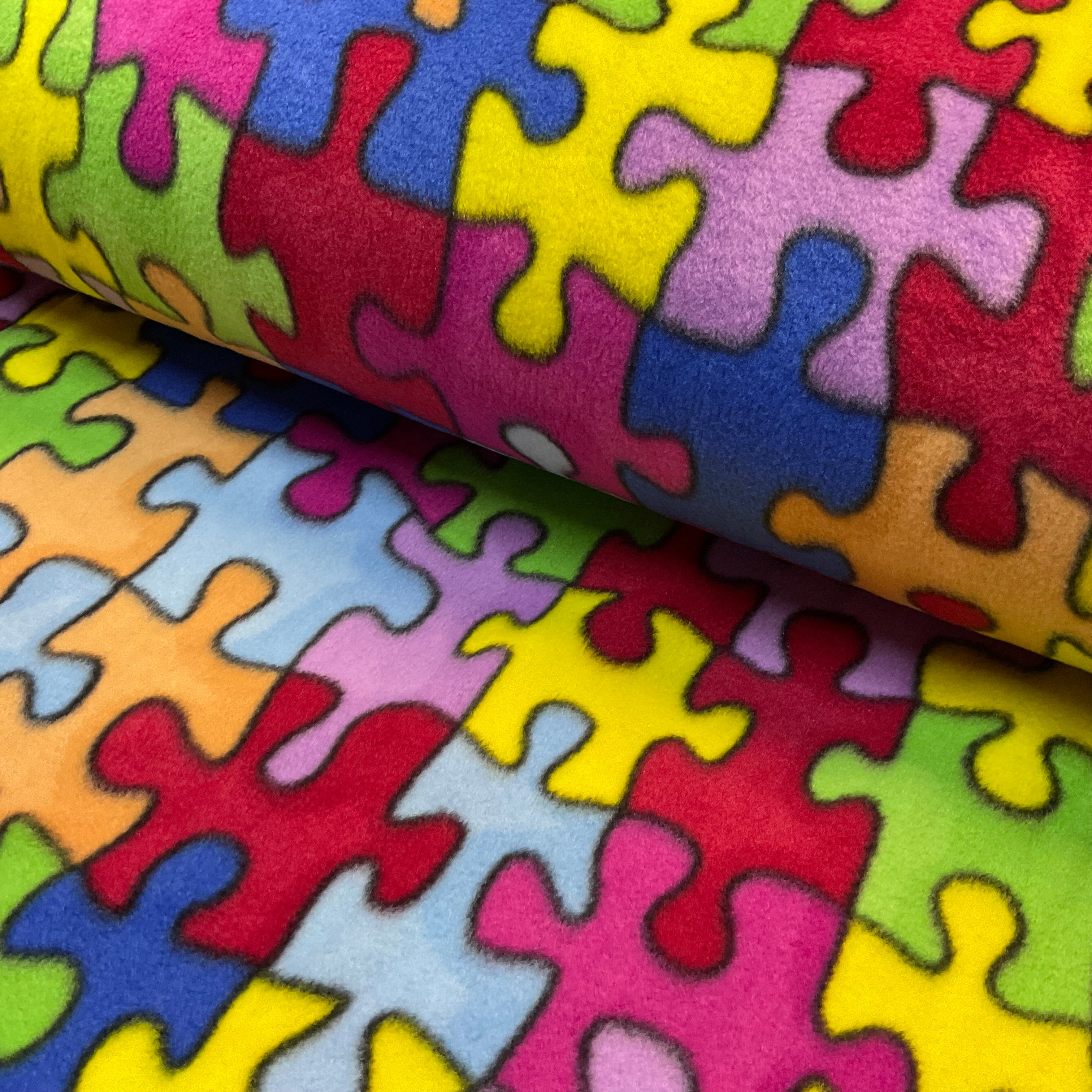 Multi colour Jigsaw puzzle print anti pil fleece ideal for Blankets & throws fabric 150cm wide M2067-6