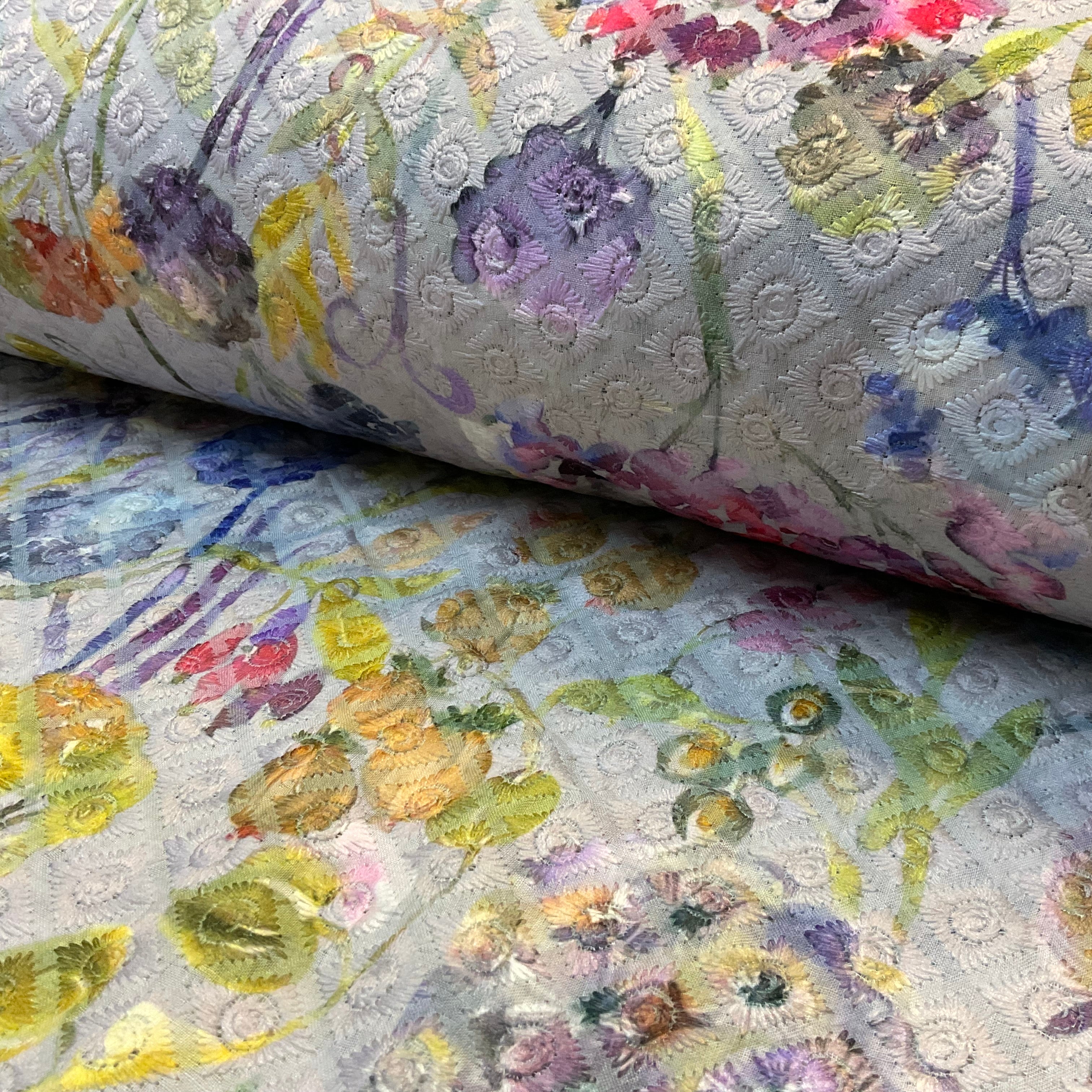 Floral Schiffili Voile printed dress fabric M2042