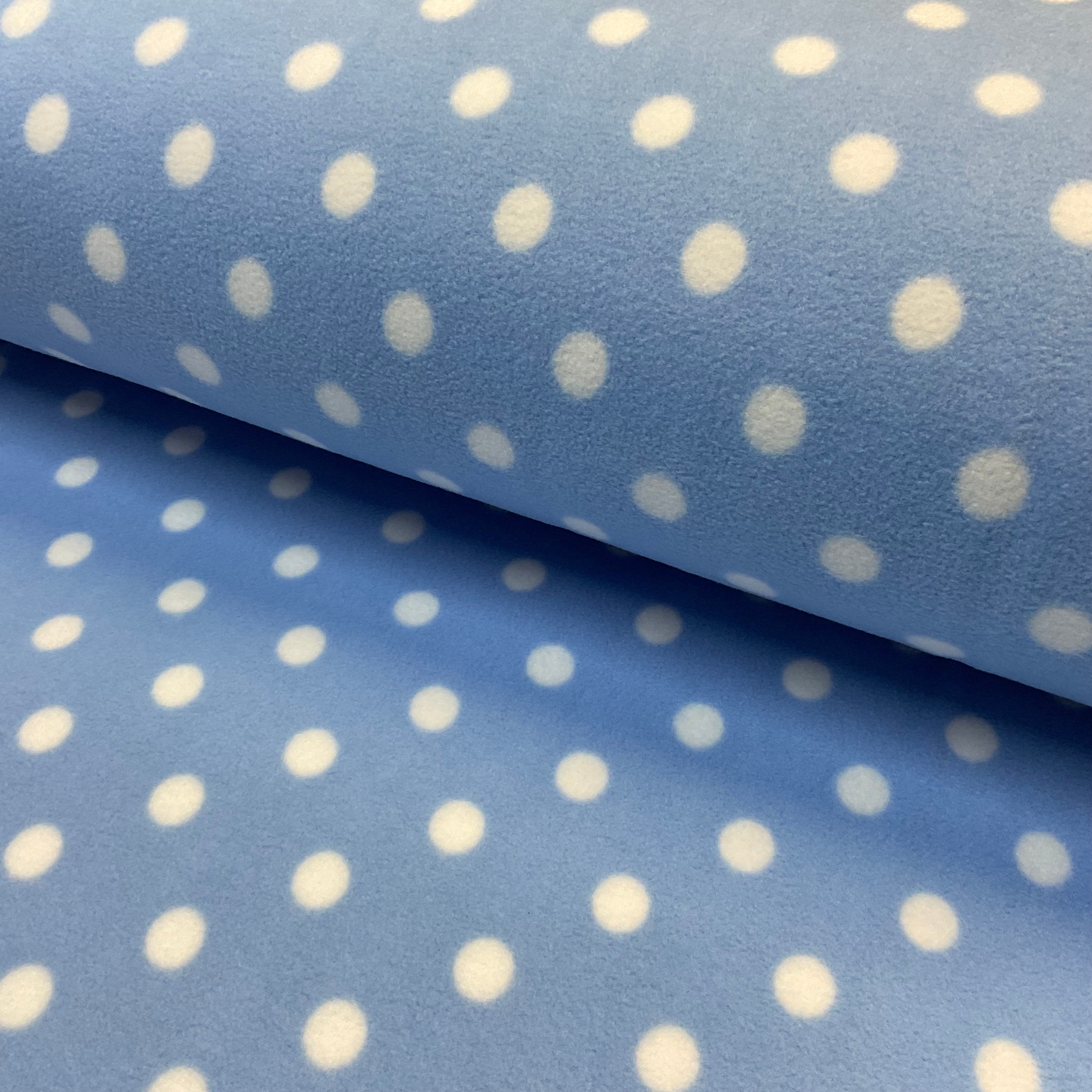 Light blue polka dot anti pil fleece ideal for Blankets & throws fabric 150cm wide M2067-9