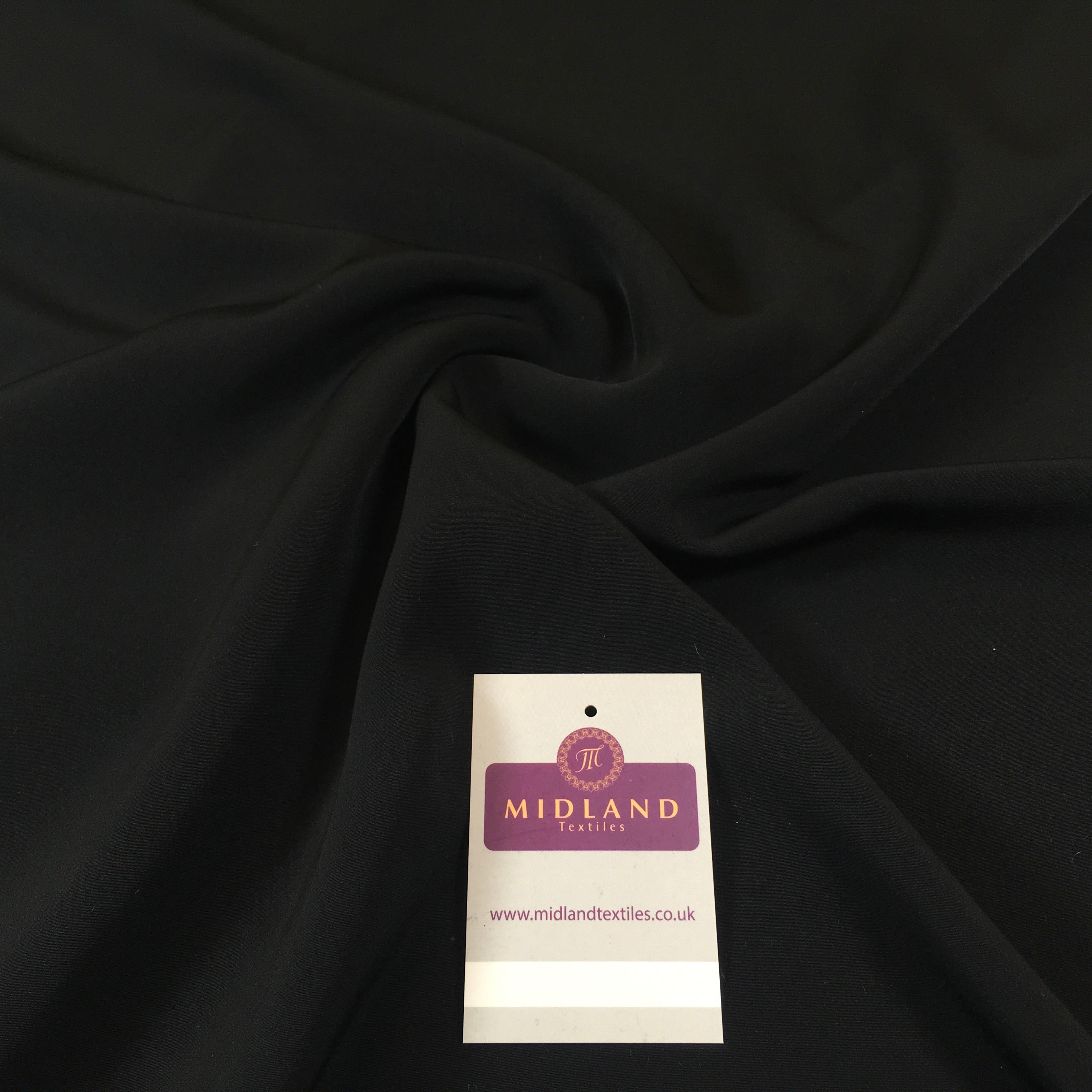 Plain Black Stretch Polyviscose dress fabric 144cm Wide M1965
