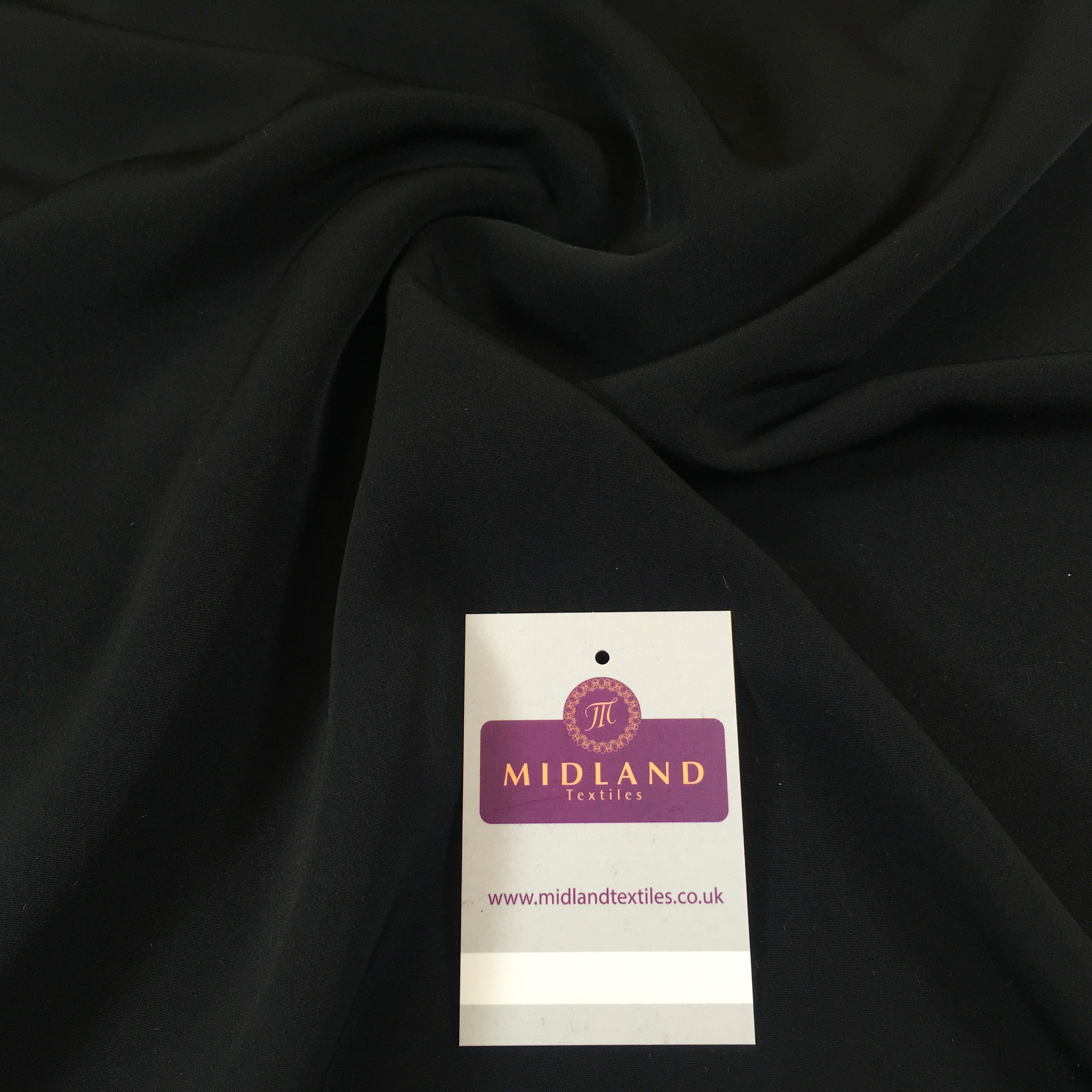 Plain Black Stretch Polyviscose dress fabric 144cm Wide M1965