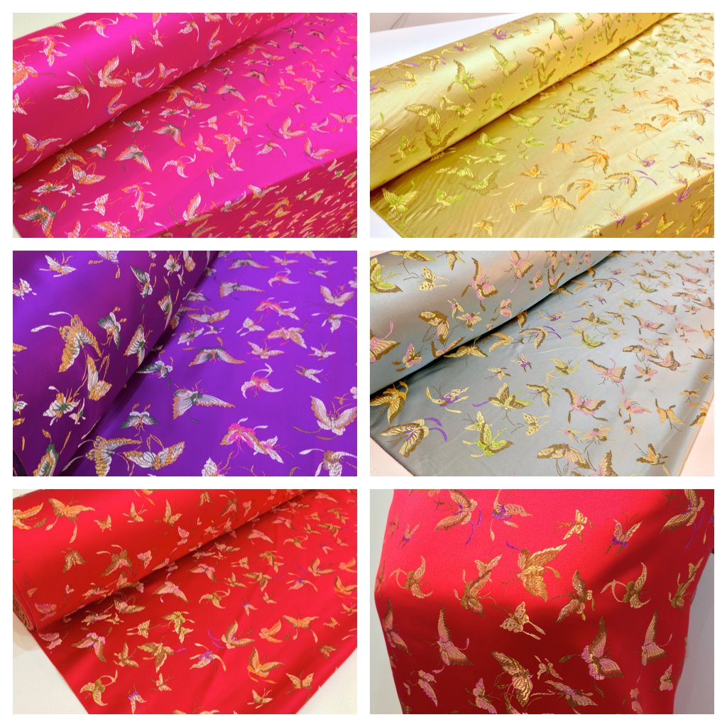 CHINESE ORIENTAL BUTTERFLY BROCADE SILKY SATIN DRESS FABRIC 44' wide Mtex M57