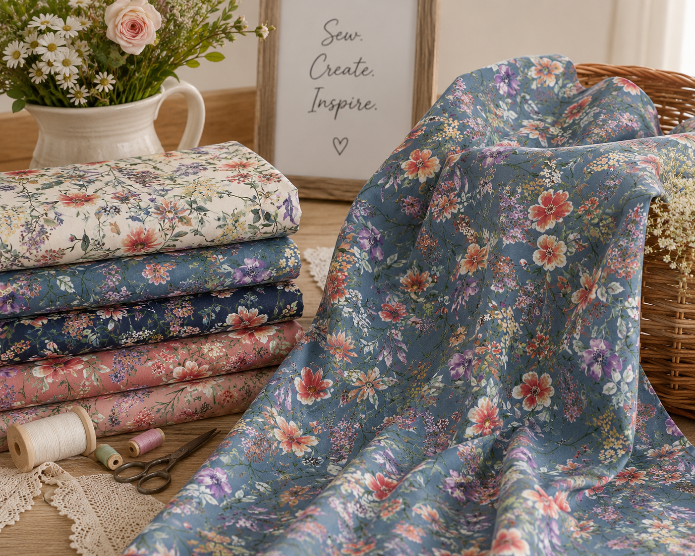Daisy Vine Floral Cotton Print Fabric – 100% Cotton - 147cm Wide - M2120