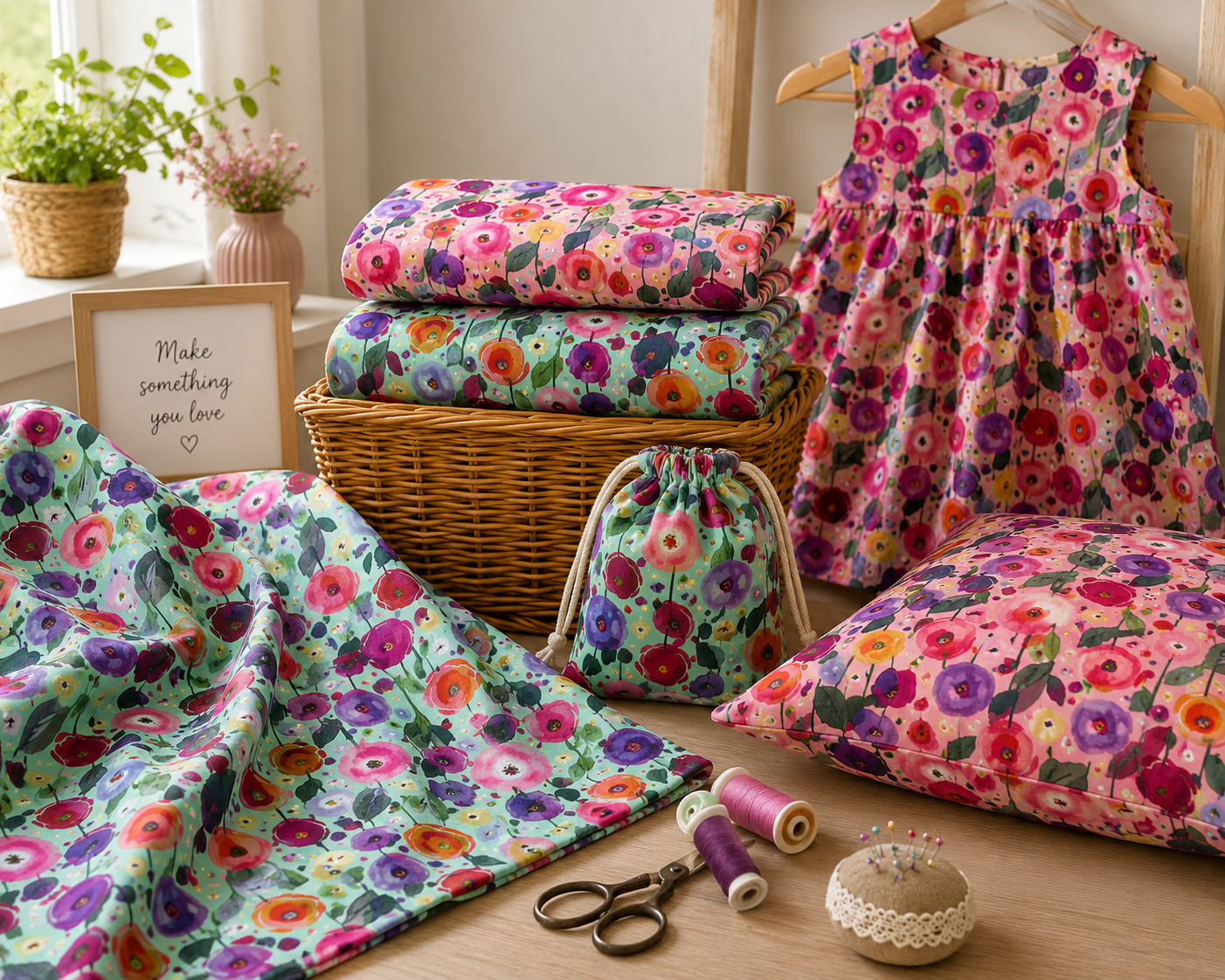 Happy Flowers Floral Cotton Print Fabric – 100% Cotton - 147cm Wide - M2122