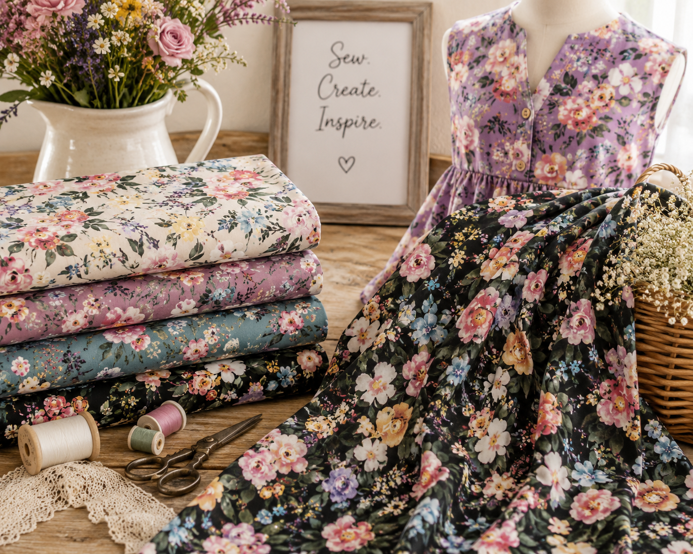 Colour Wash Floral Cotton Print Fabric – 100% Cotton - 147cm Wide - M2124