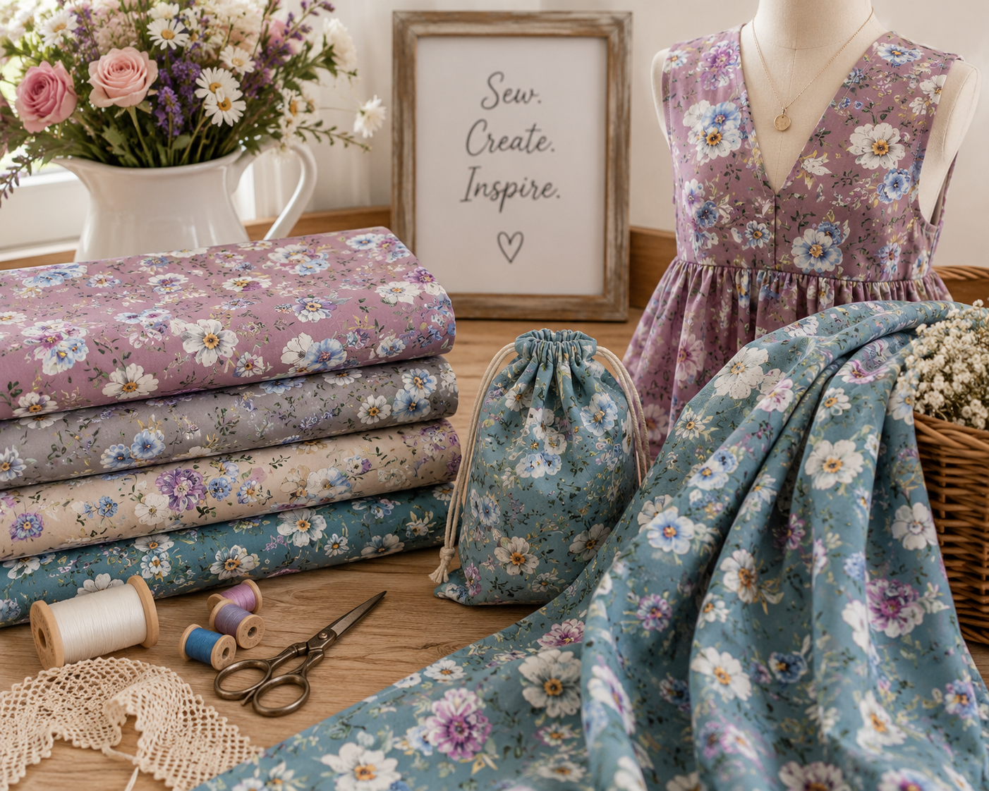 Floral Crush Cotton Print Fabric – 100% Cotton - 147cm Wide - M2126