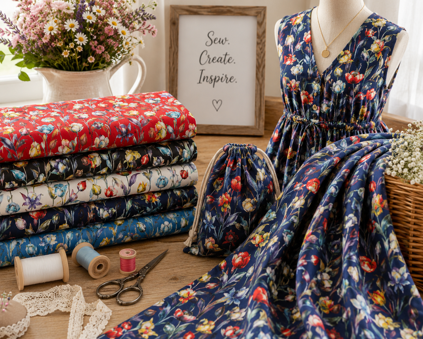 Wild Garden floral Cotton Print Fabric – 100% Cotton - 147cm Wide - M2127