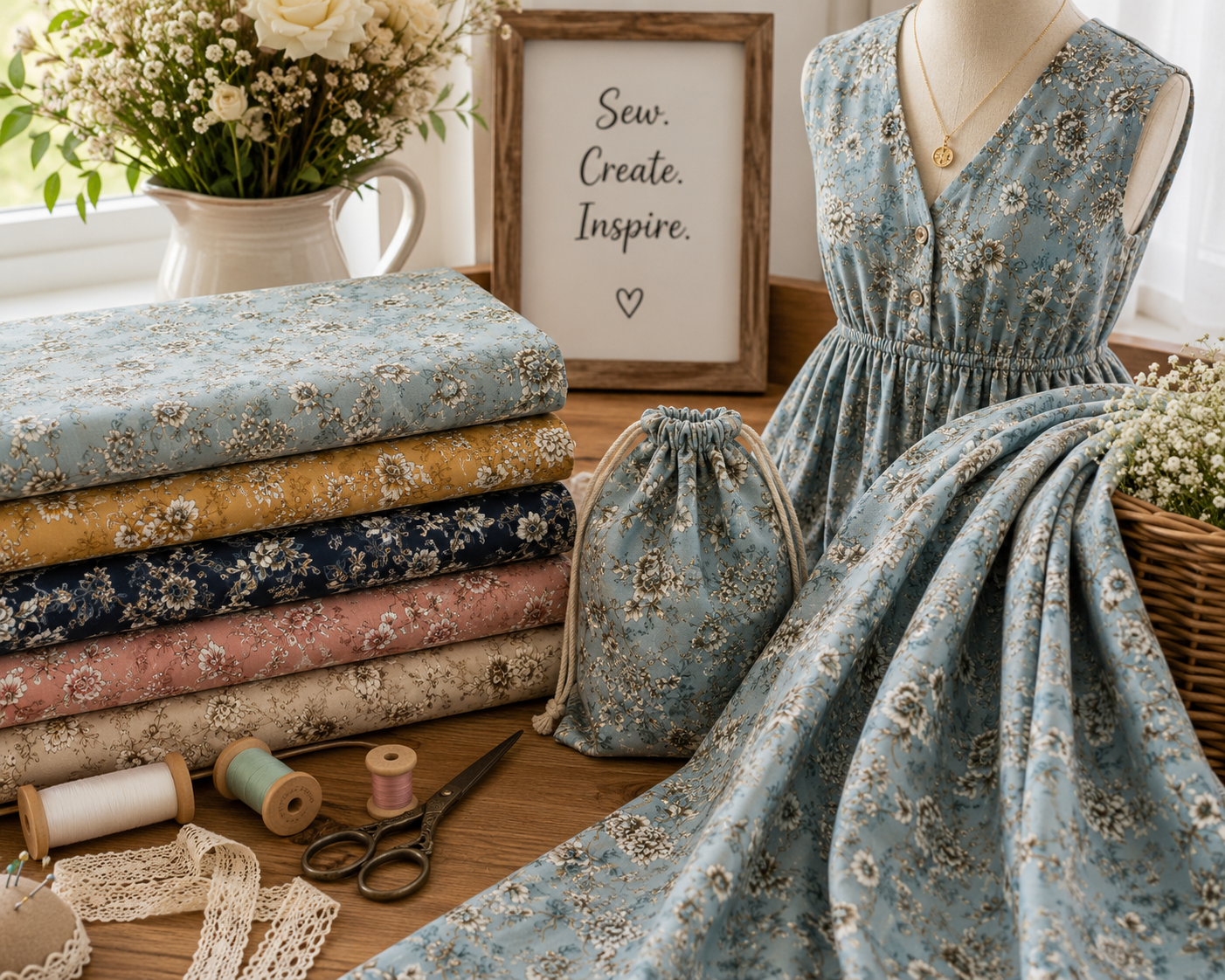 Graceful Meadow Cotton Print Fabric – 100% Cotton - 147cm Wide - M2132