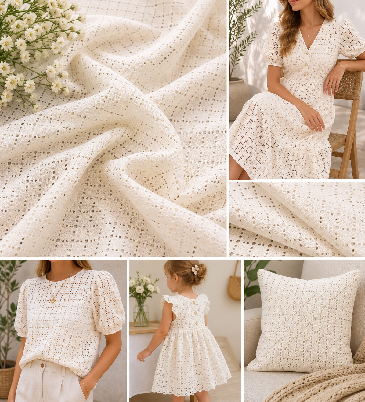 Ivory  Cotton Rich Crochet Lace Fabric 150cm Wide