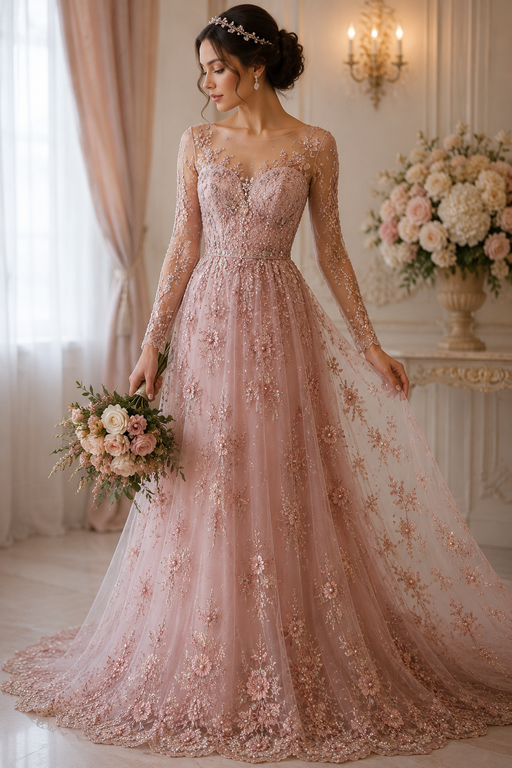 Bridal Embroidered Tulle Net Lace Fabric 135cm Wide M2146