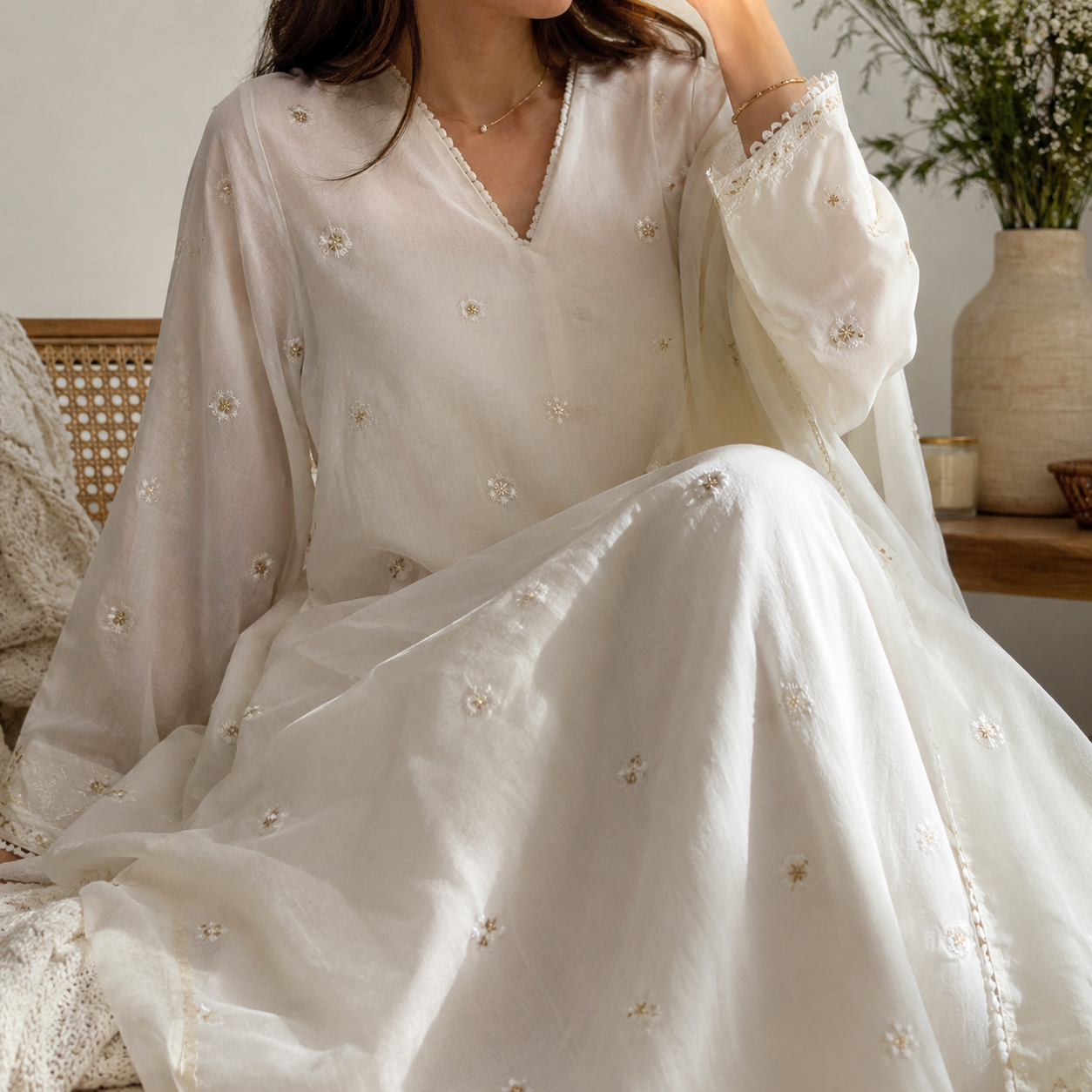 Cotton Voile Embroidery kaftan dress skirt fabric 147cm M2108