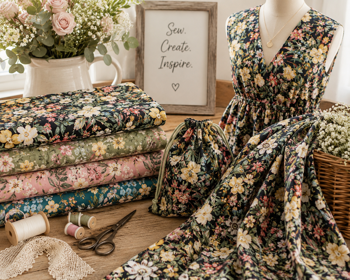 Bright Botanical floral Cotton Print Fabric – 100% Cotton - 147cm Wide - M2128