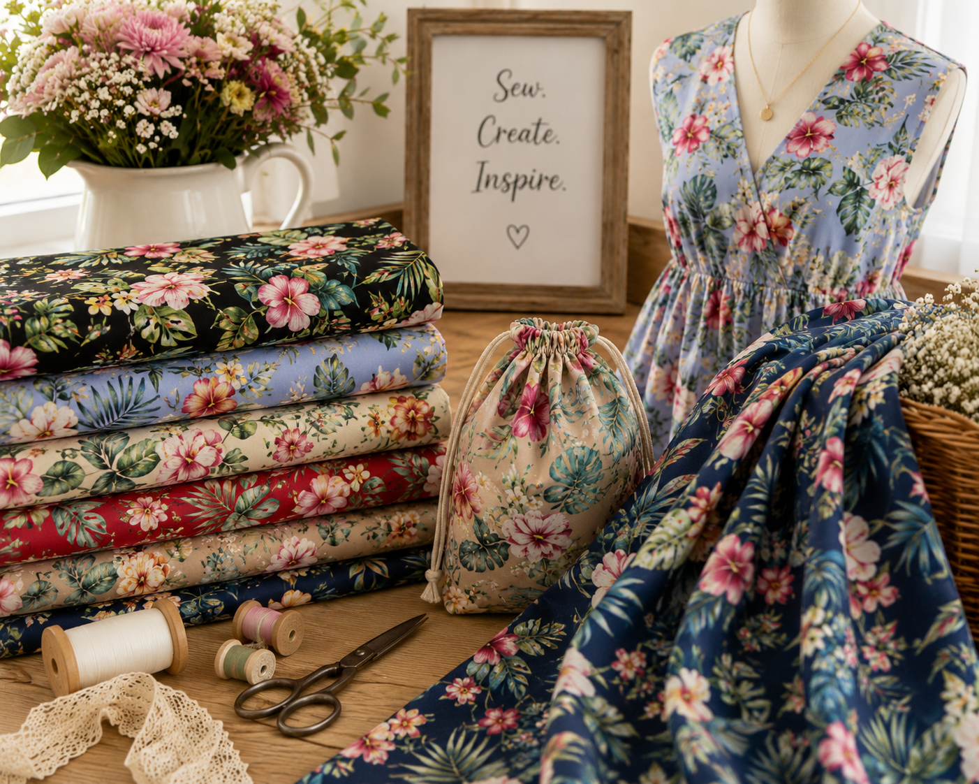 Tropical floral Cotton Print Fabric – 100% Cotton - 147cm Wide - M2130