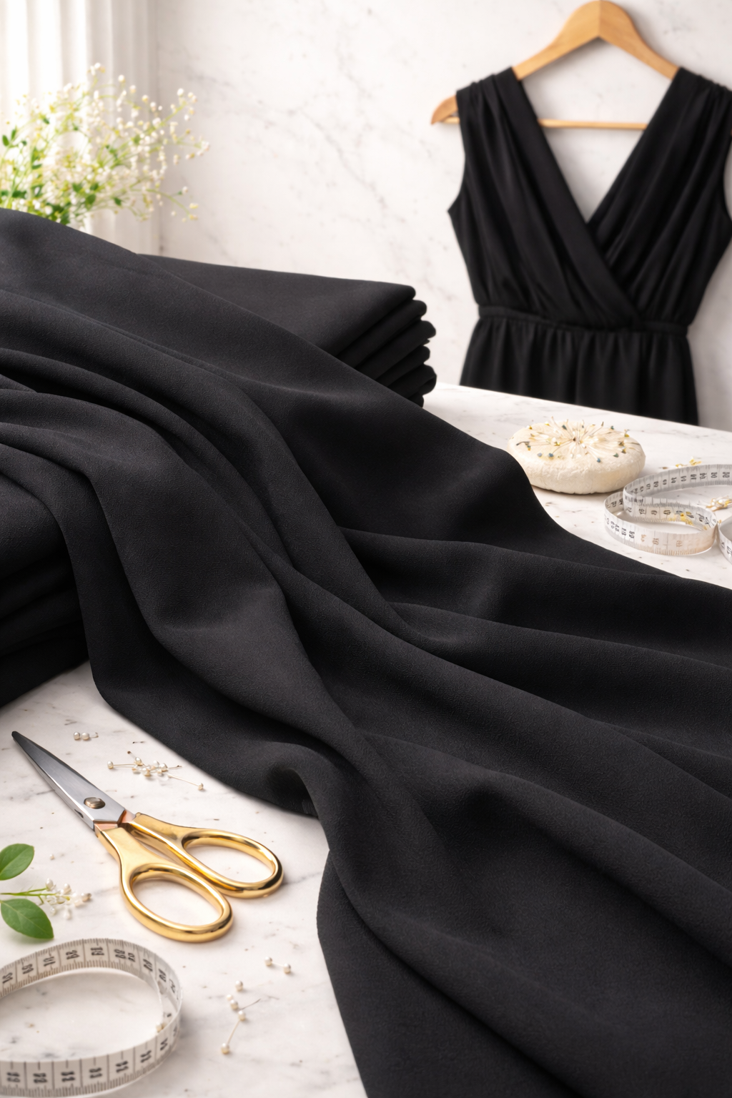 Black Moss Crepe Georgette dress fabric 150cm M2095