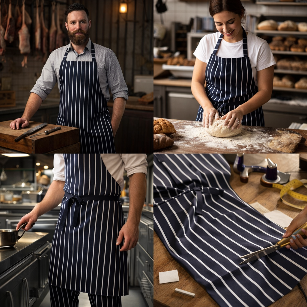 Navy Butchers Stripe Polycotton Fabric – 150cm Wide – 65% Polyester 35% Cotton – £9.50 per metre
