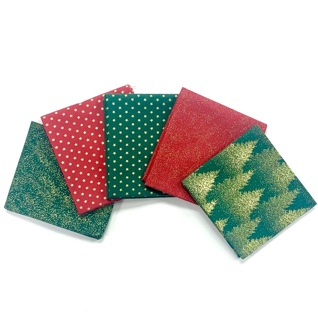 Bundle 21 John Louden Christmas Fat Quarter Bundle – 5 Piece 100% Cotton Fabric Pack (50cm x 52cm)