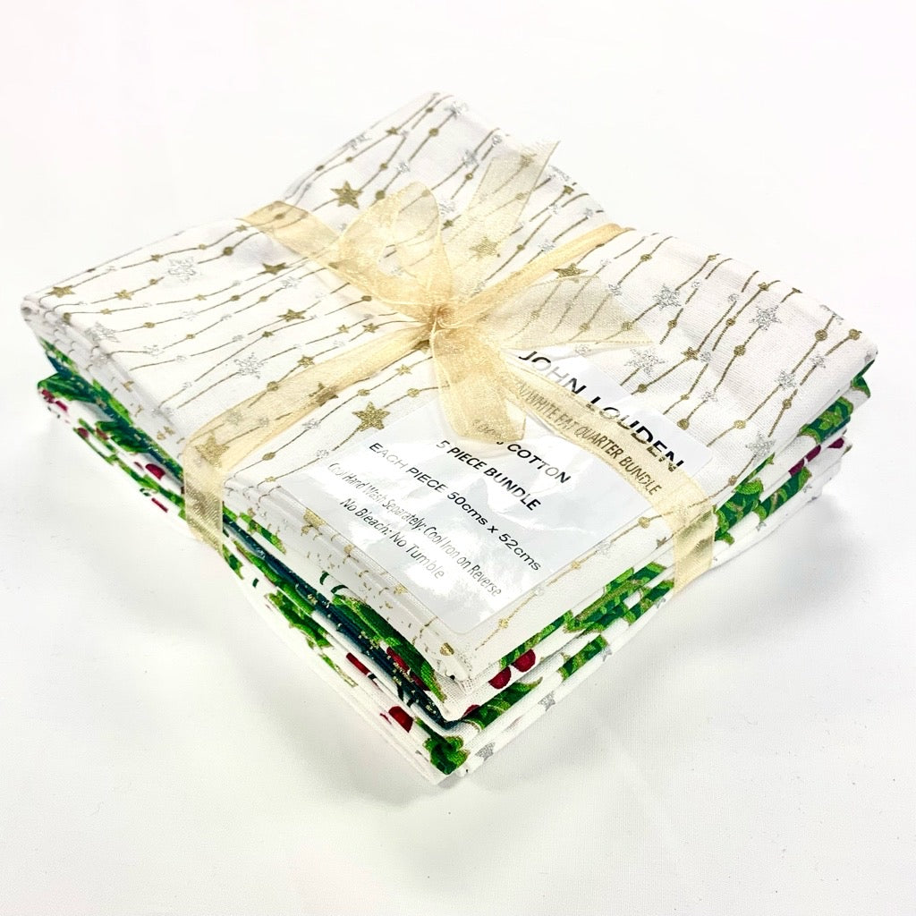 Bundle 30 John Louden Christmas Fat Quarter Bundle – 5 Piece 100% Cotton Fabric Pack (50cm x 52cm)