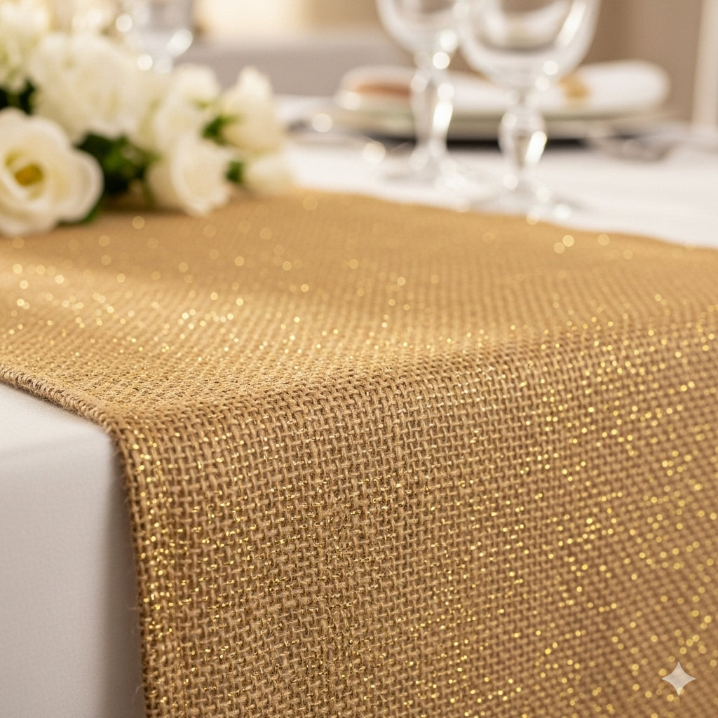Lurex Gold Hessian Jute Fabric – Sparkle Finish 135cm wide M1973-1