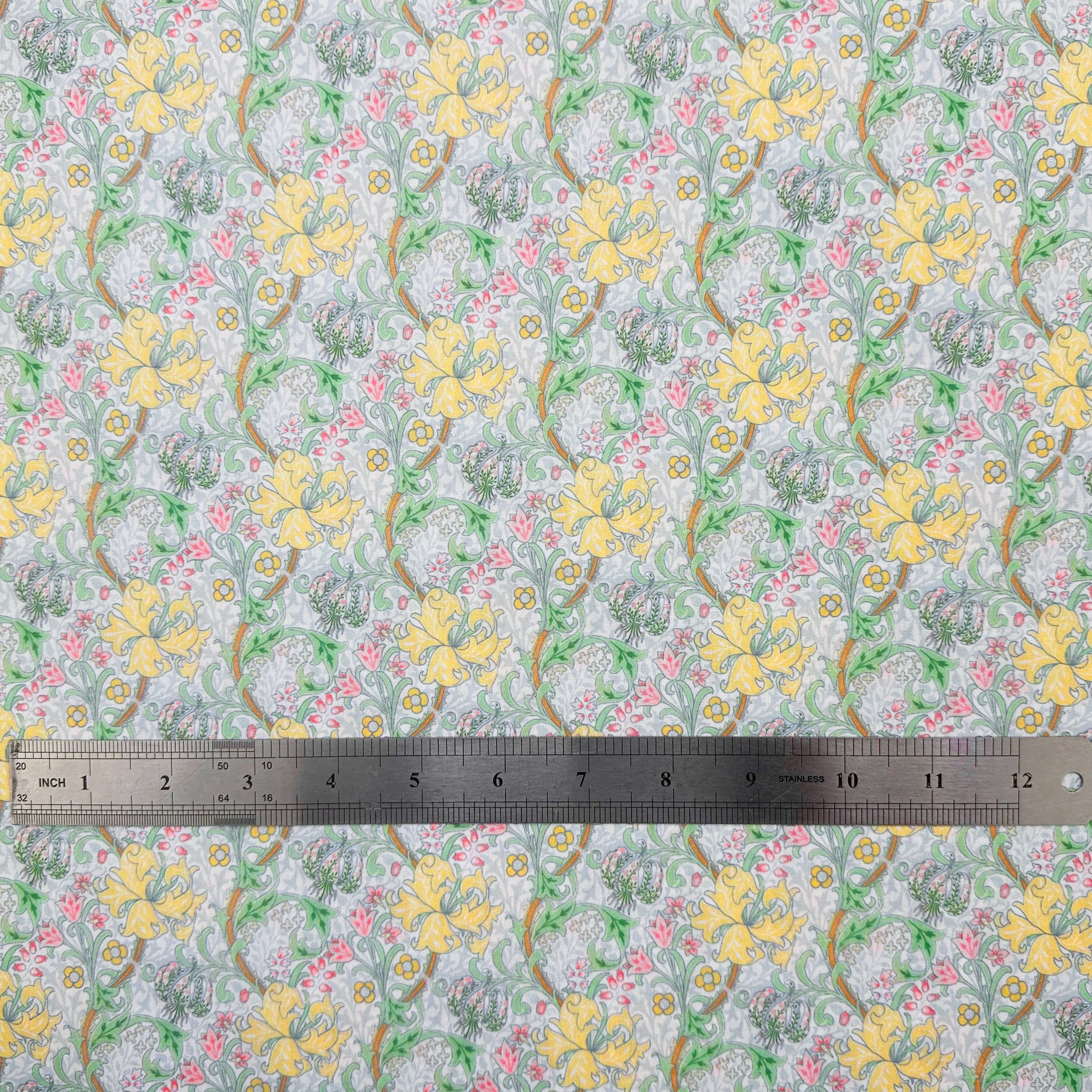 William Morris Golden Lily Pastel Green Fabric – 115cm Wide – Premium Polycotton M2090