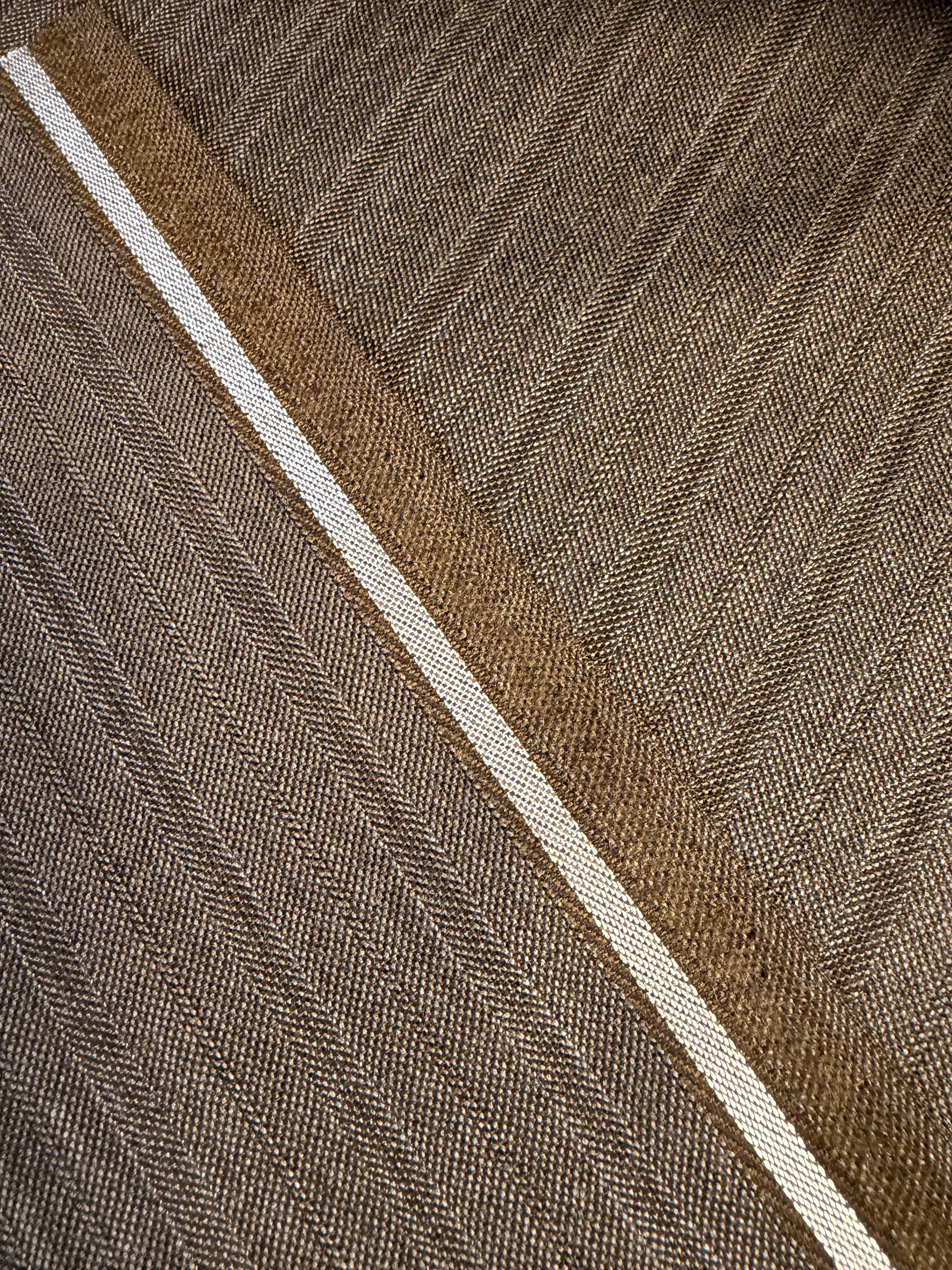 Heavy Brown Herringbone Stripe 100% Wool Worsted Fabric, Made in England, 150cm Wide M2151